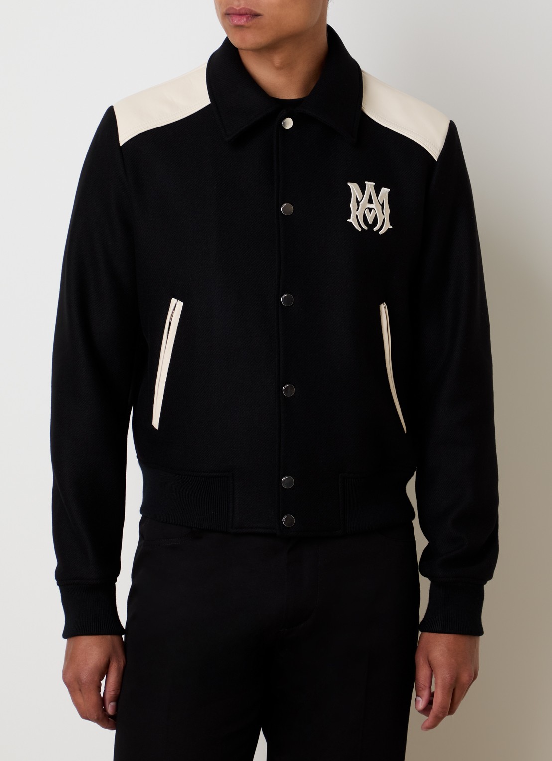 AMIRI Ma Band baseball jack in wolblend met steekzakken - detail 4 zwart