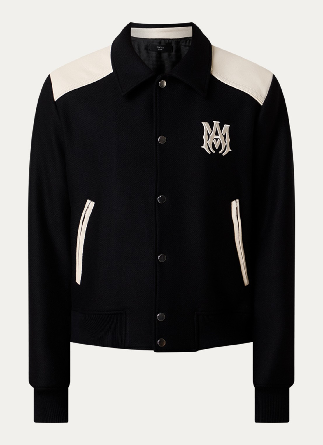 AMIRI Ma Band baseball jack in wolblend met steekzakken - voorkant zwart