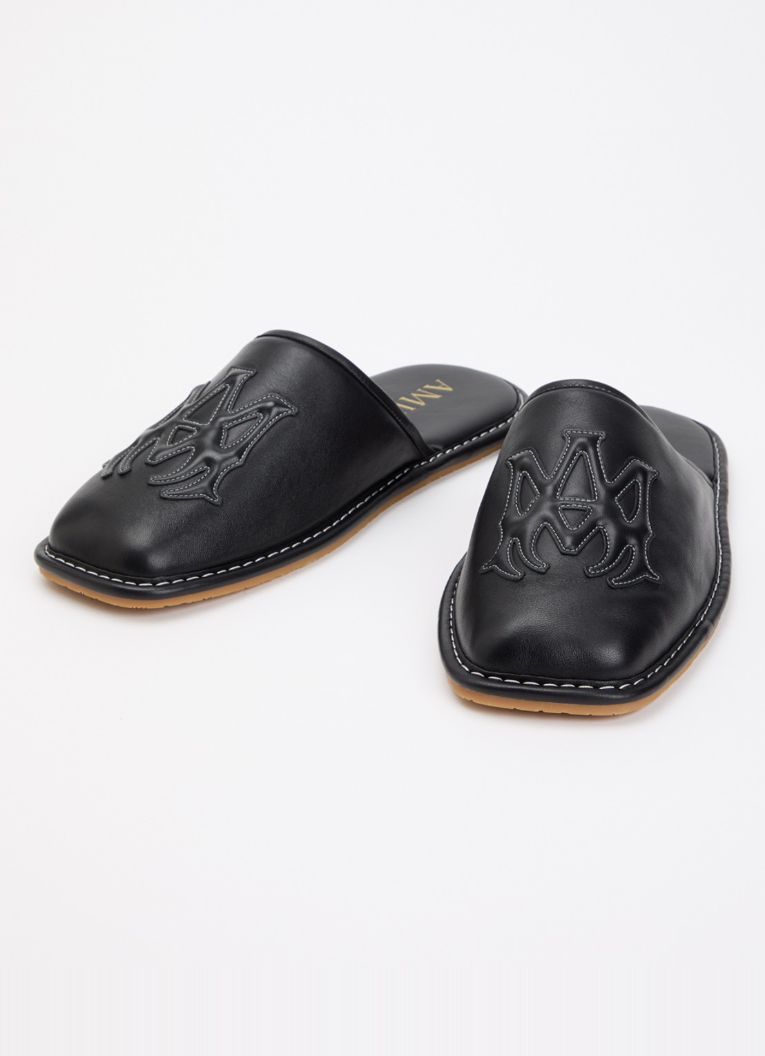 AMIRI MA slipper van leer met logo - detail zwart