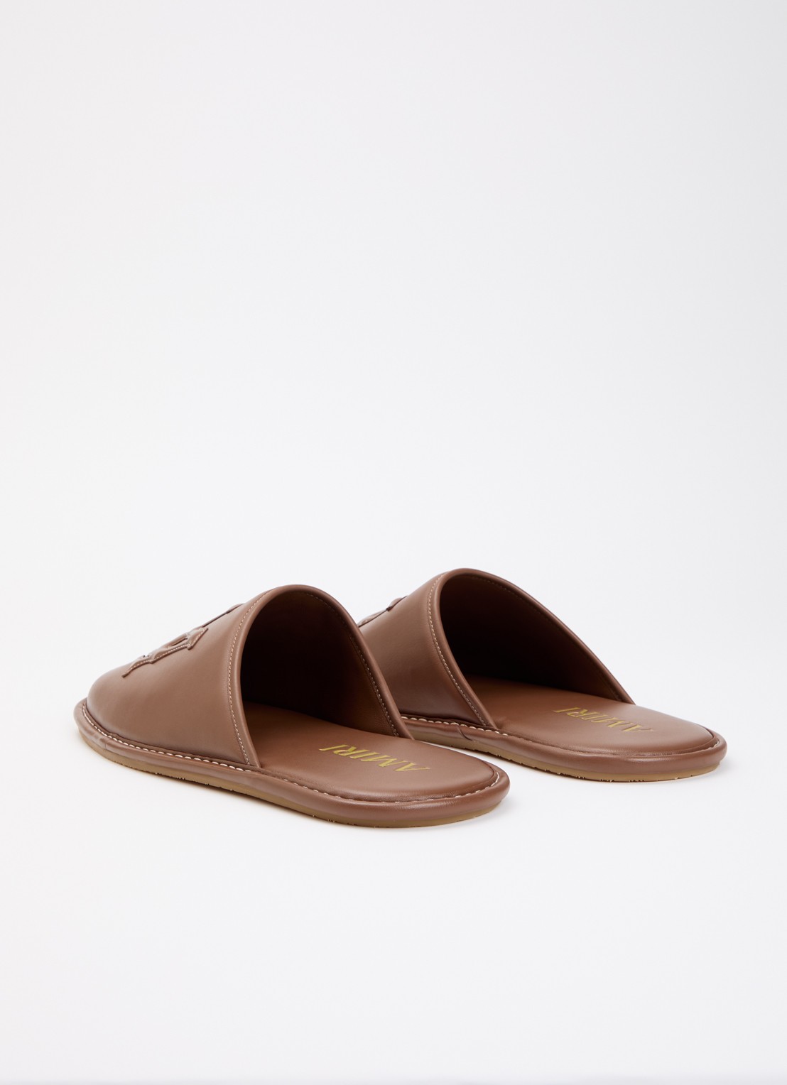AMIRI MA Slipper van leer met logo - achterkant 2 cognac