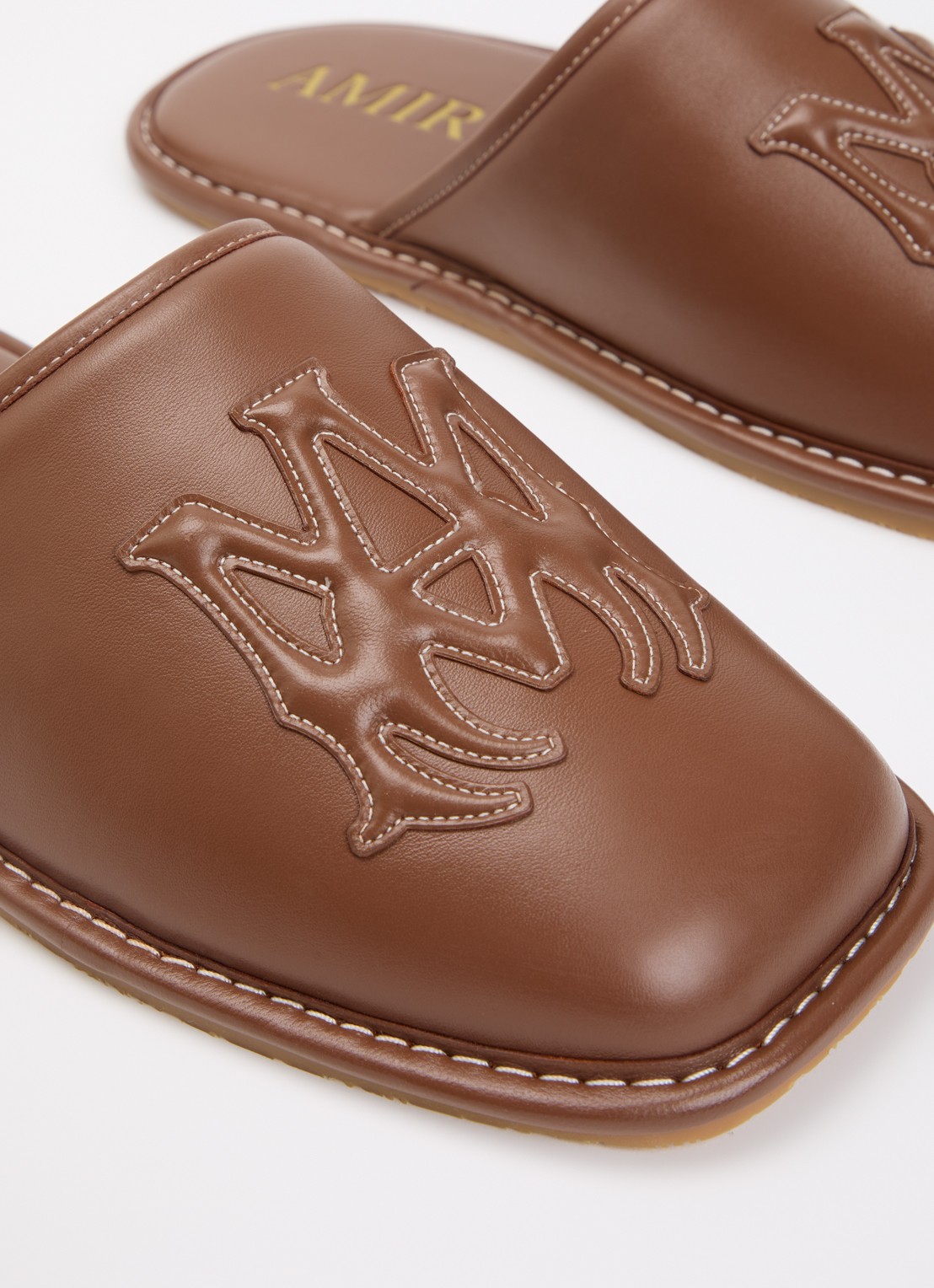 AMIRI MA Slipper van leer met logo - detail 6 cognac