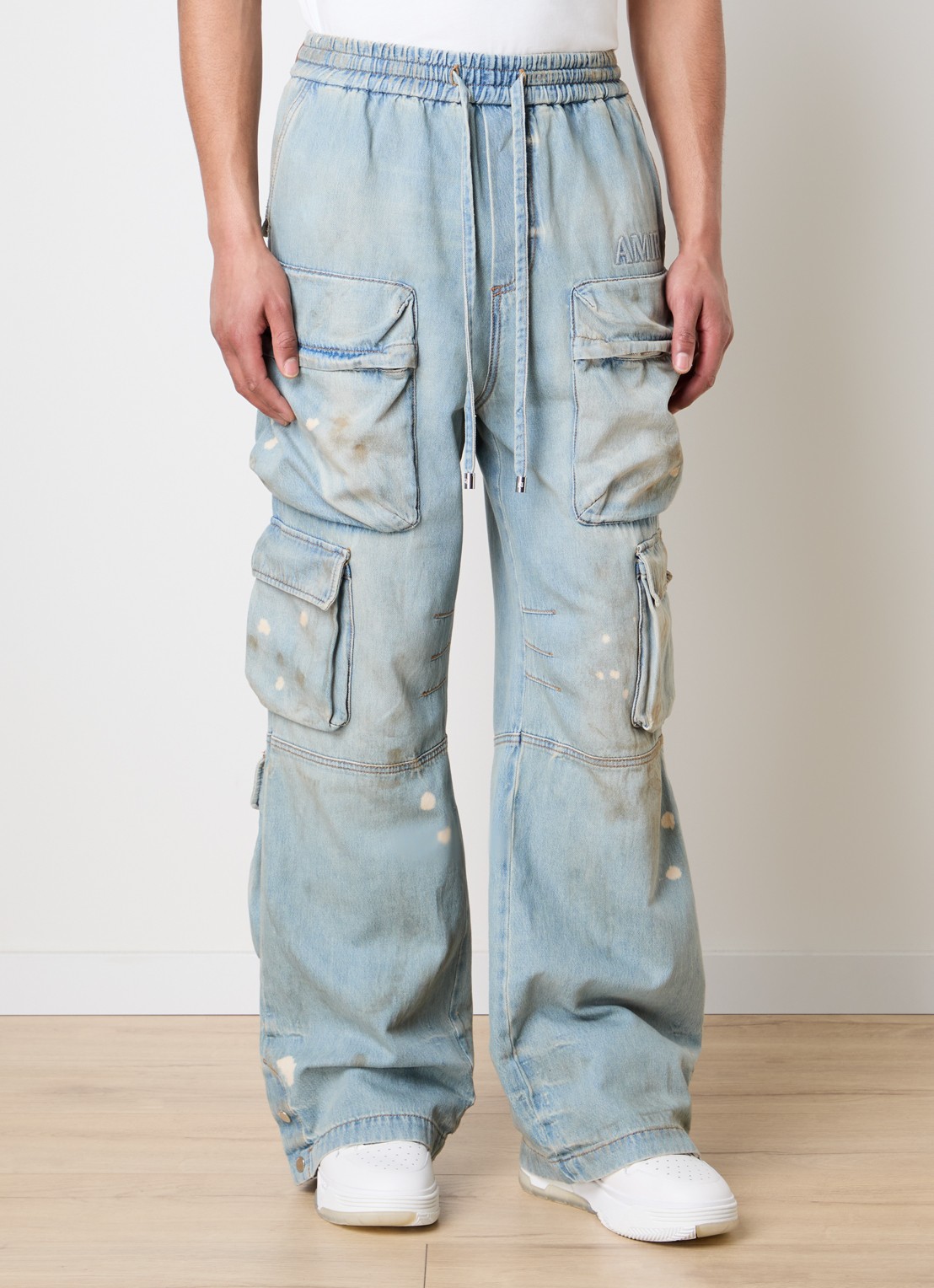 AMIRI Mid waist straight fit cargobroek van denim - detail 4 indigo