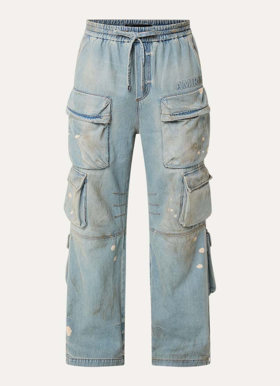 AMIRI Mid waist straight fit cargobroek van denim - voorkant 2 indigo