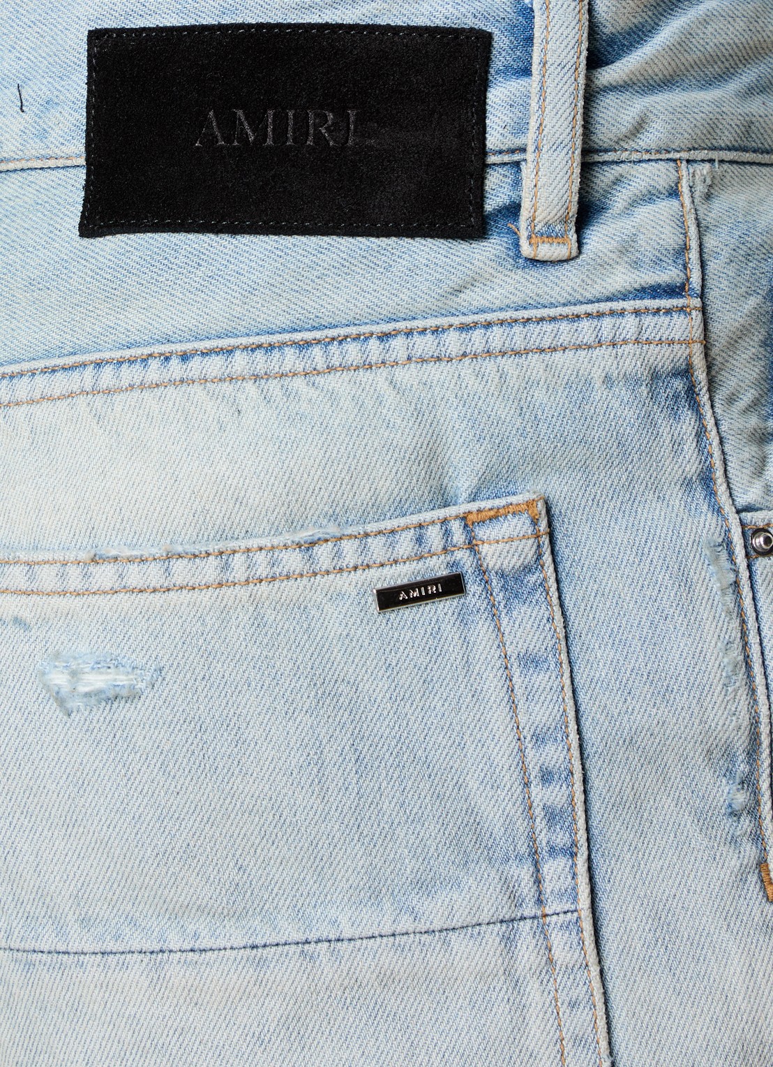 AMIRI MX1 loose fit jeans met destroyed afwerking - detail 5 lichtblauw