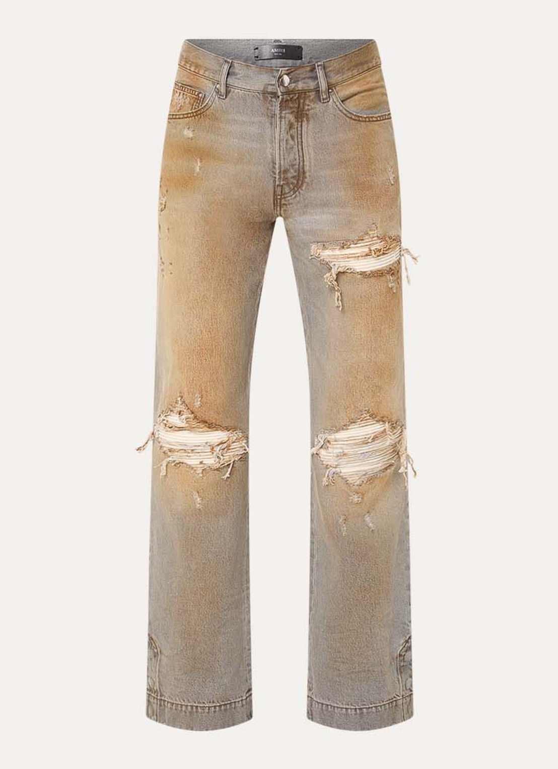 AMIRI MX1 straight leg jeans met destroyed afwerking - voorkant 2 beige