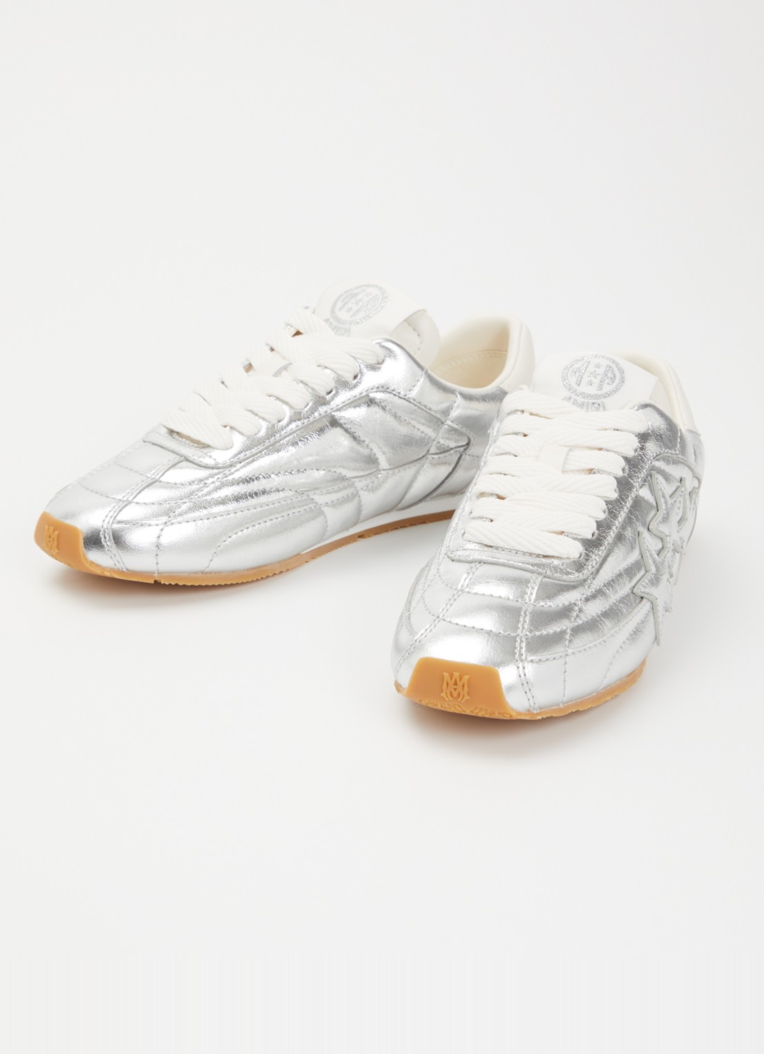 AMIRI Pacific Football Slim sneaker van leer met metallic finish - detail 2 zilver