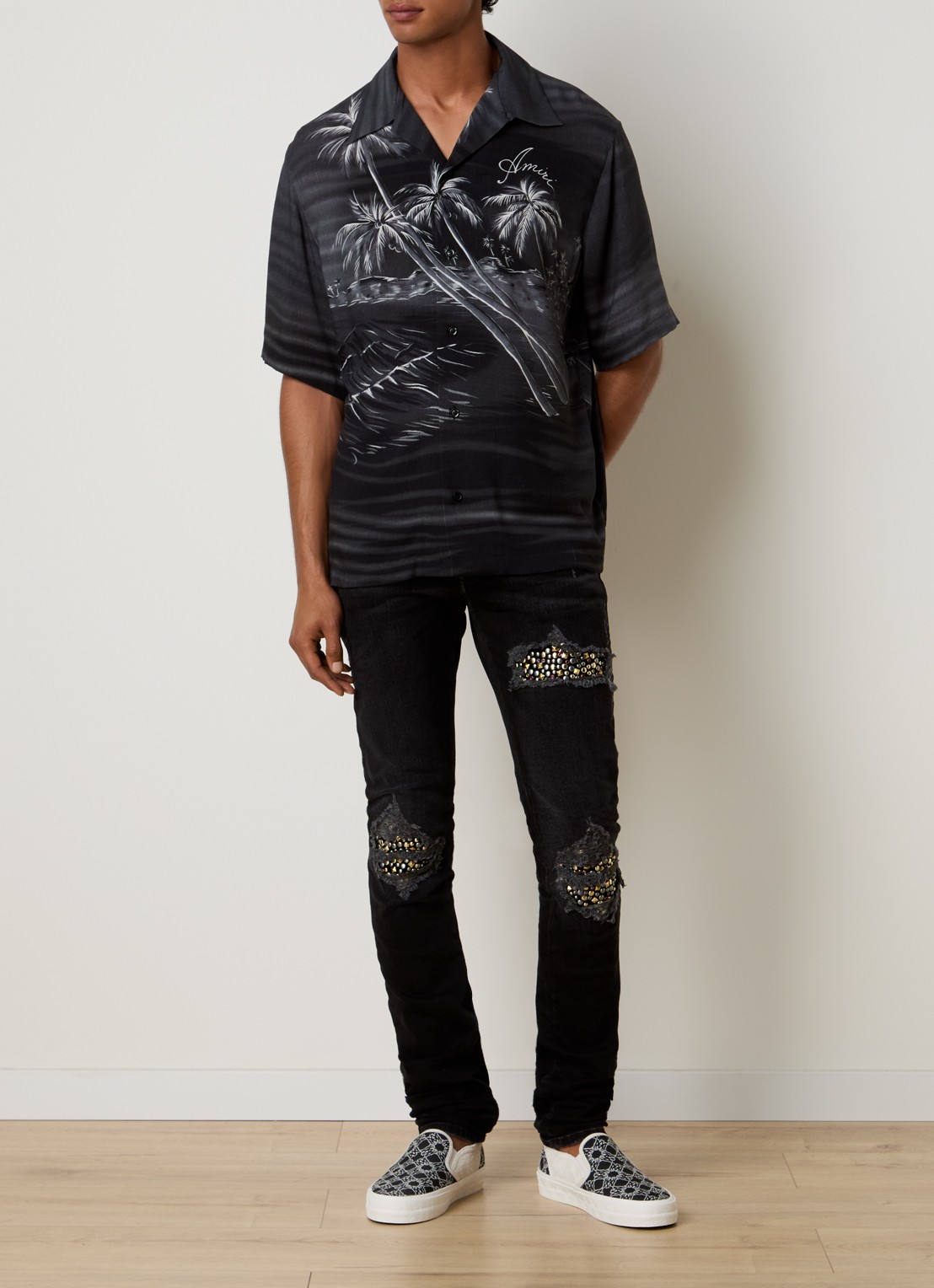 AMIRI Palms regular fit overhemd met print - voorkant 3 zwart