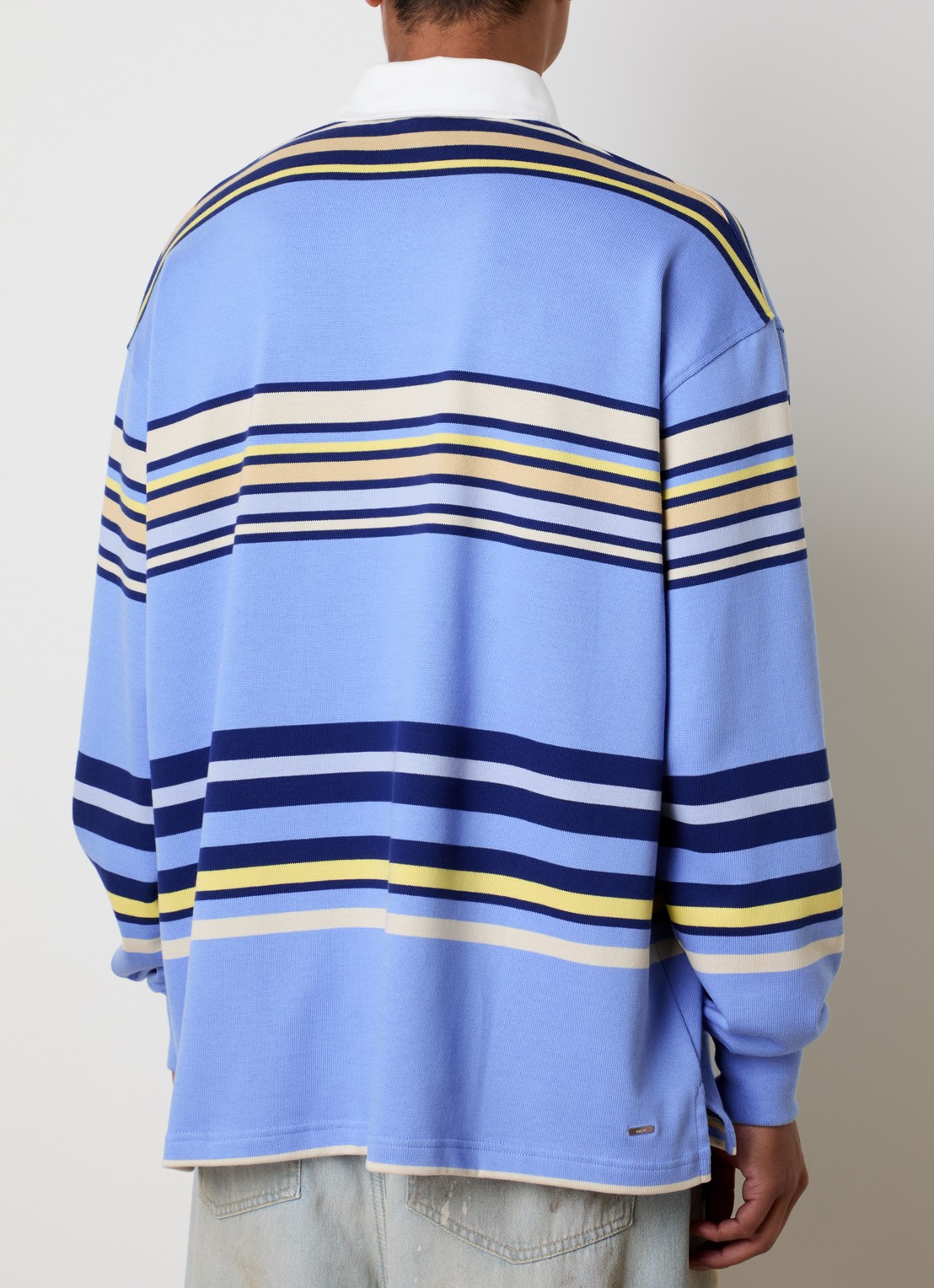 AMIRI Polo met logo en streepprint - achterkant 3 blauw