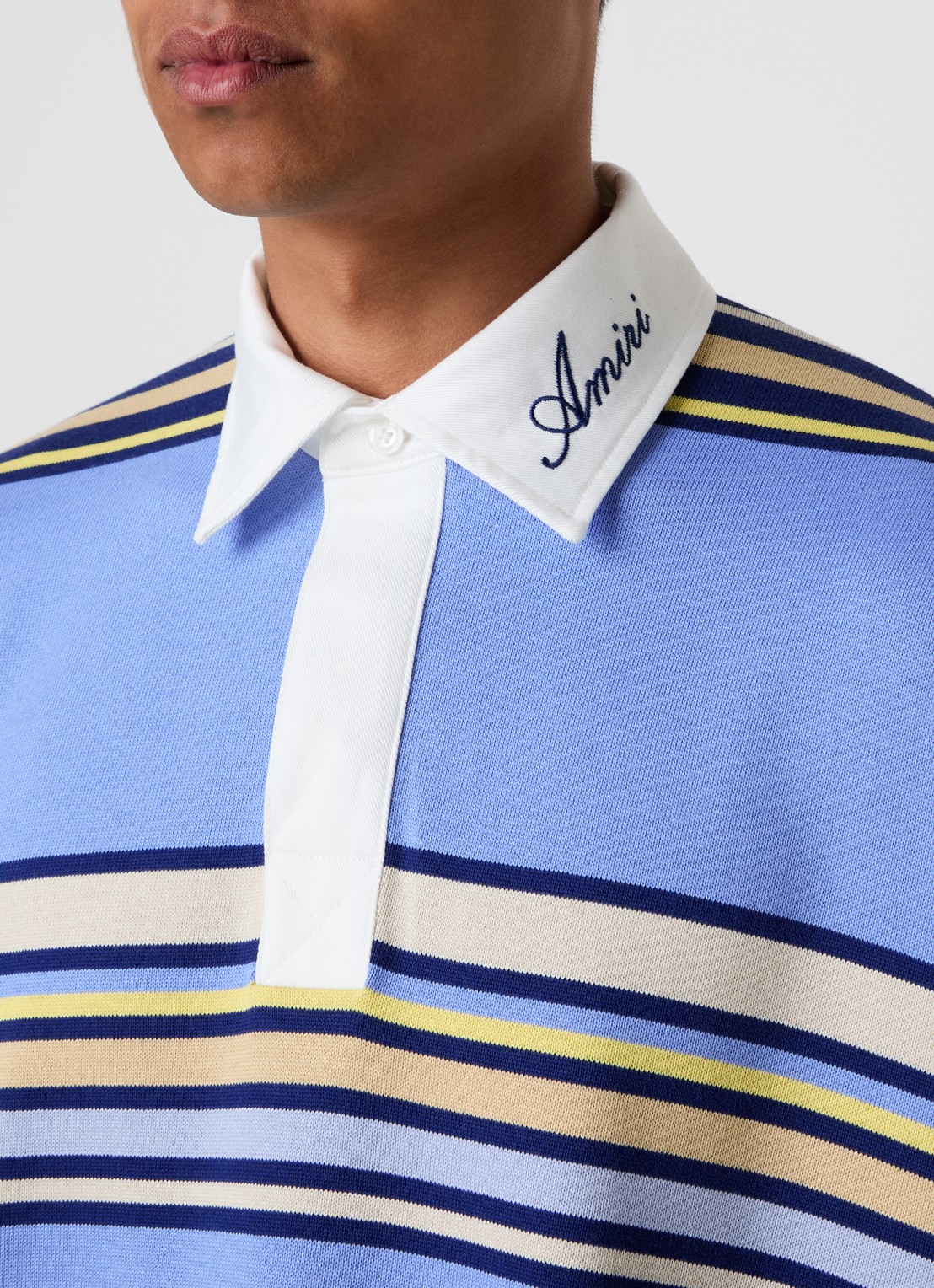 AMIRI Polo met logo en streepprint - detail 5 blauw