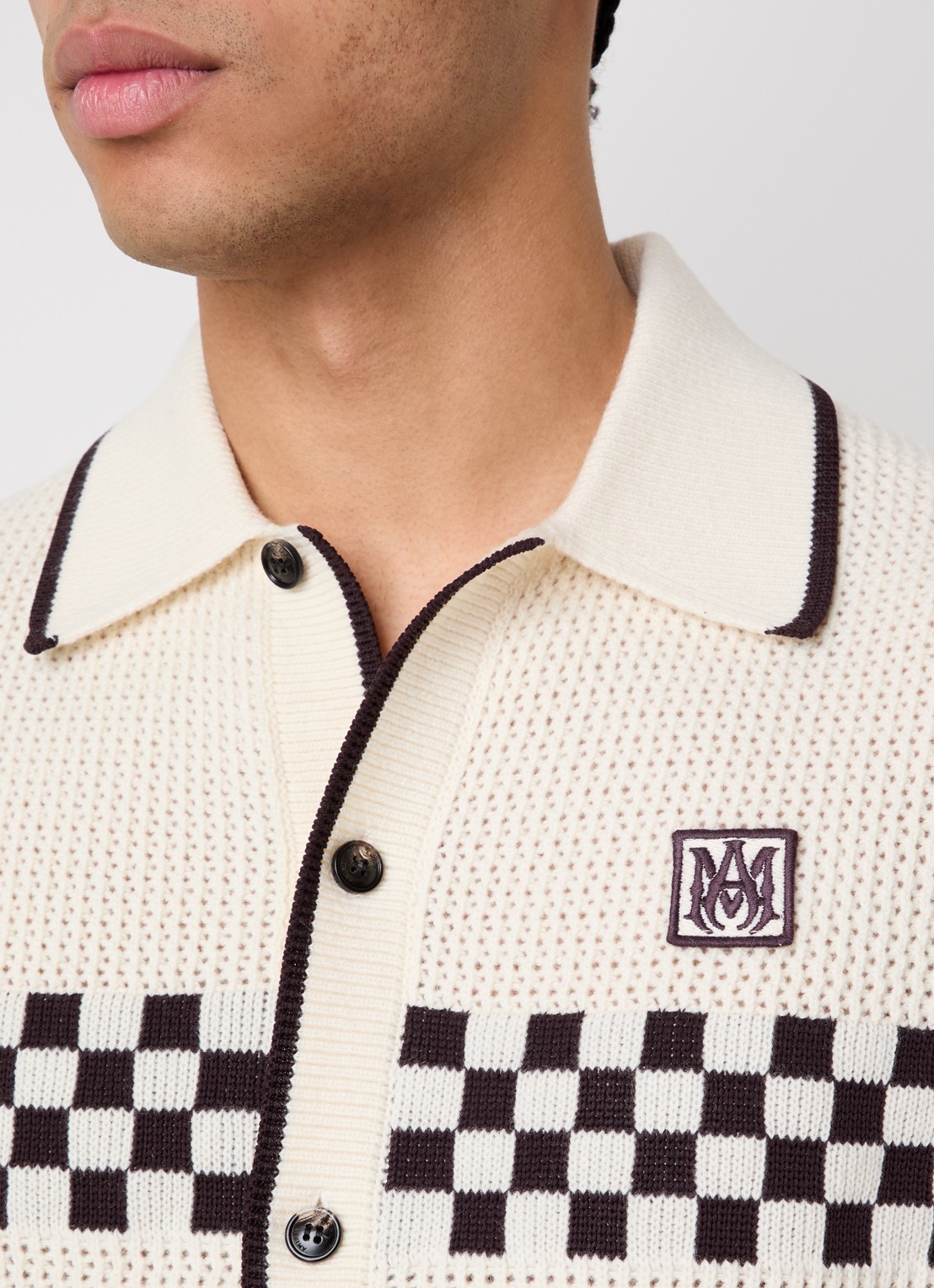 AMIRI Regular fit grofgebreid overhemd met opengewerkt dessin - detail 2 zwart