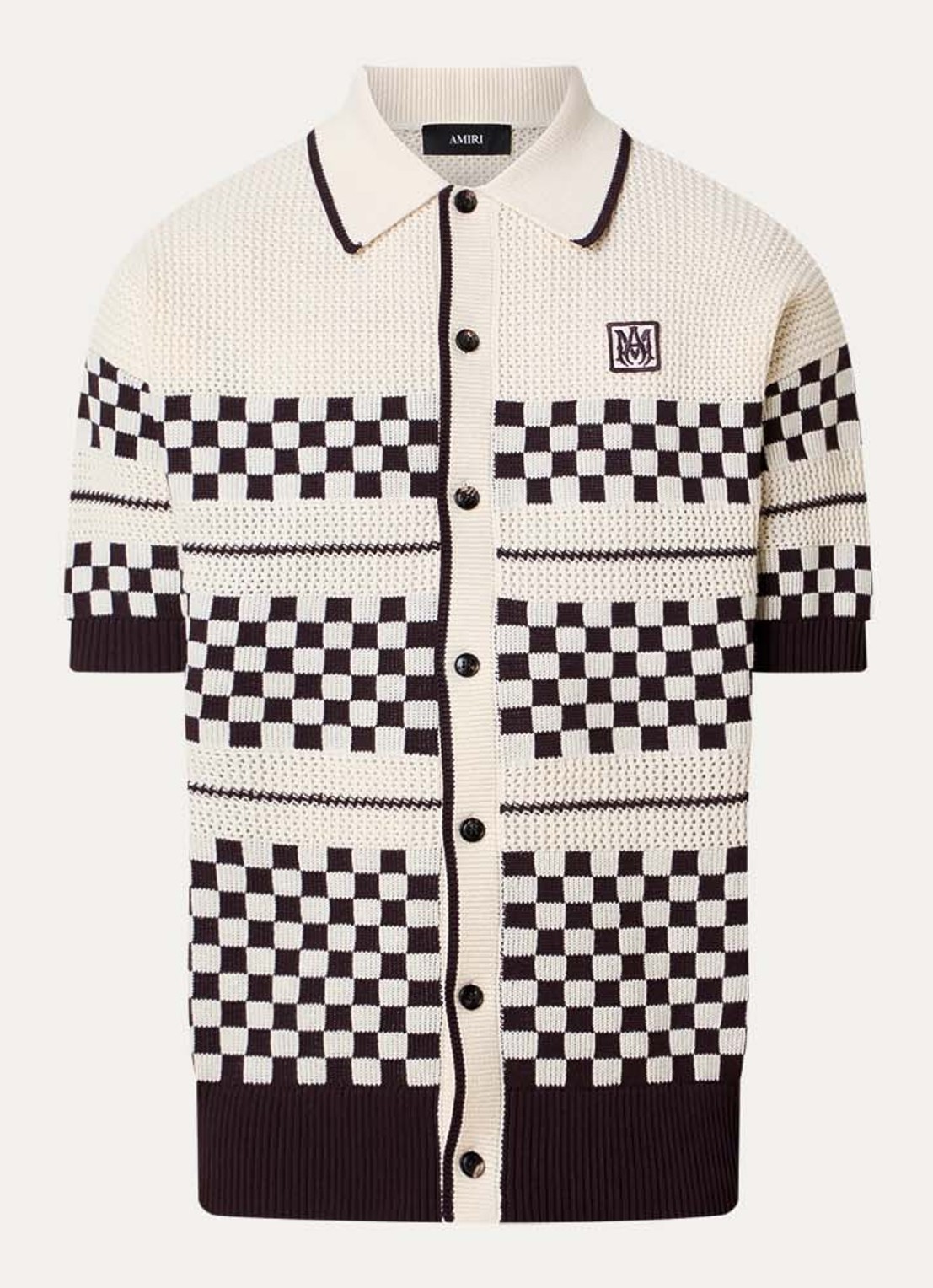 AMIRI Regular fit grofgebreid overhemd met opengewerkt dessin - voorkant 3 zwart