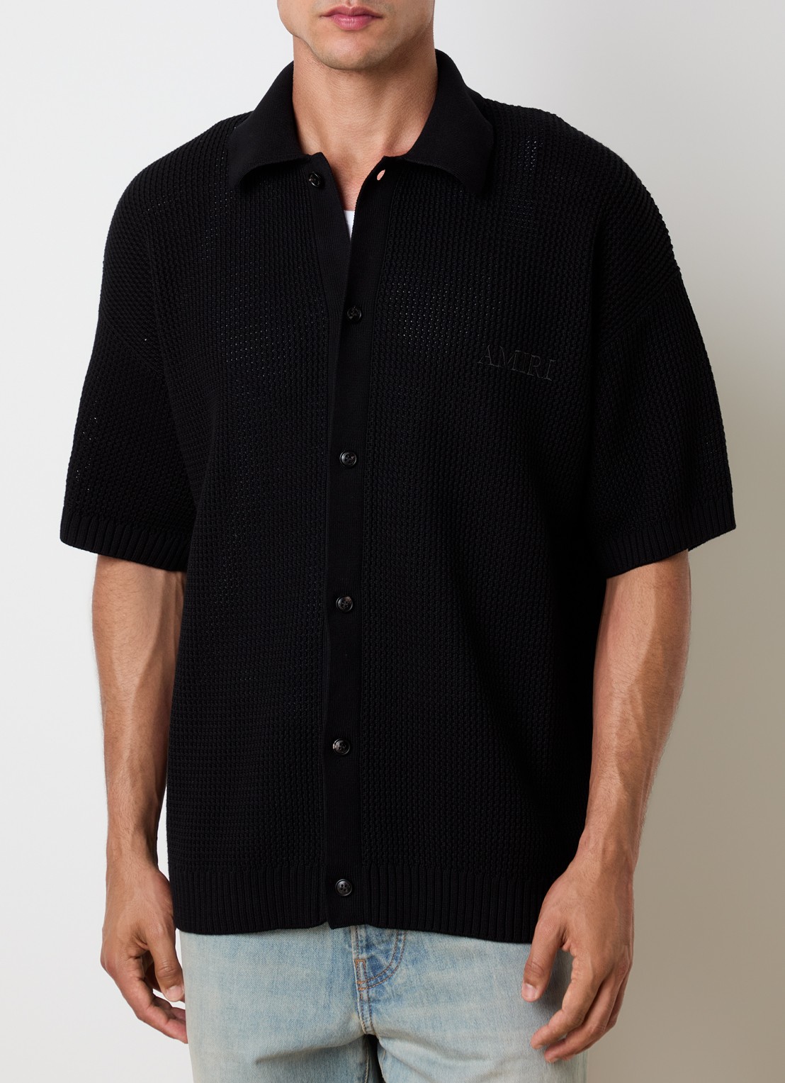 AMIRI Regular fit overhemd met opengewerkt dessin en logoborduring - detail 4 zwart
