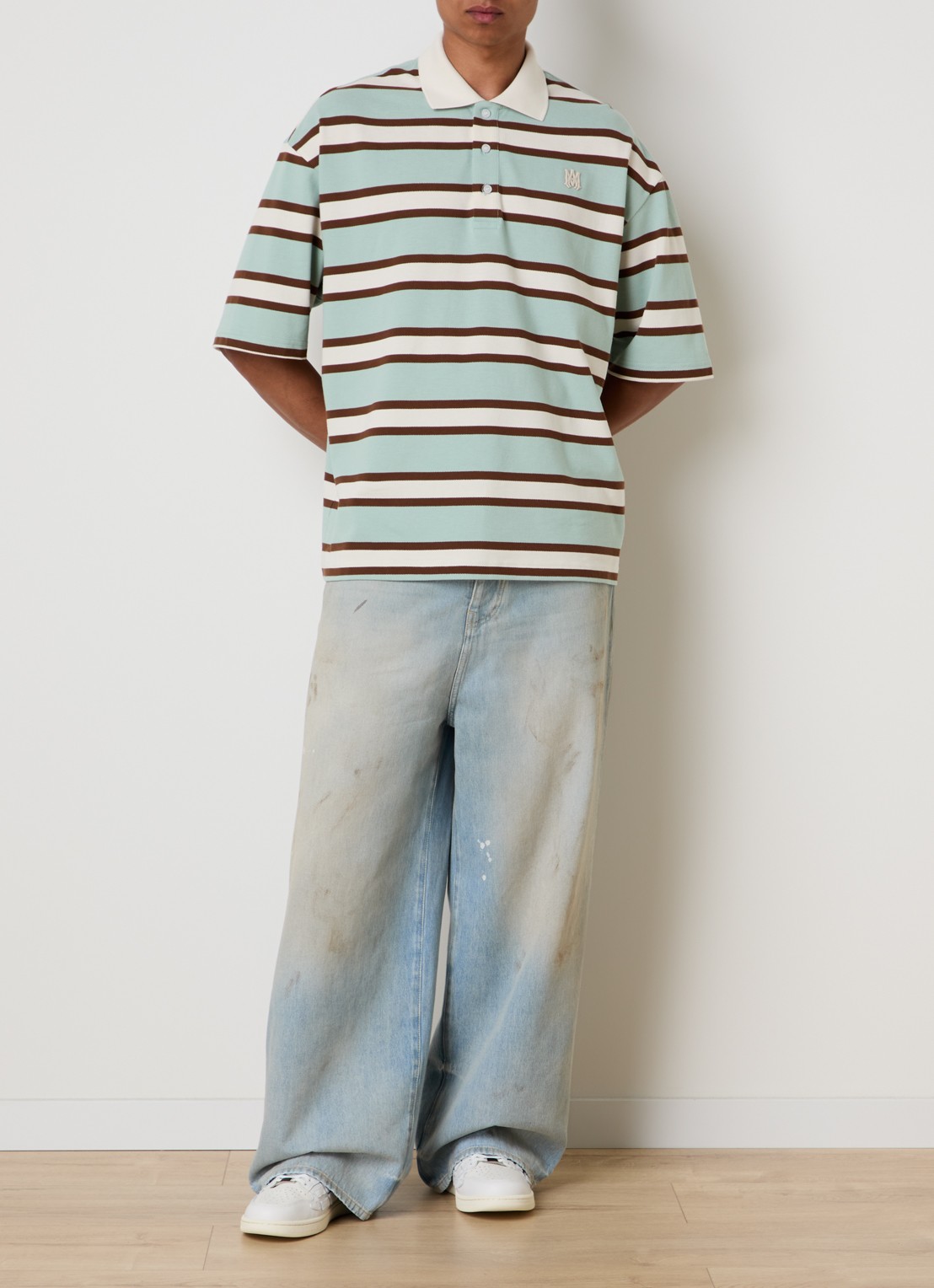 AMIRI Regular fit polo met streepprint en logo - voorkant 2 mint
