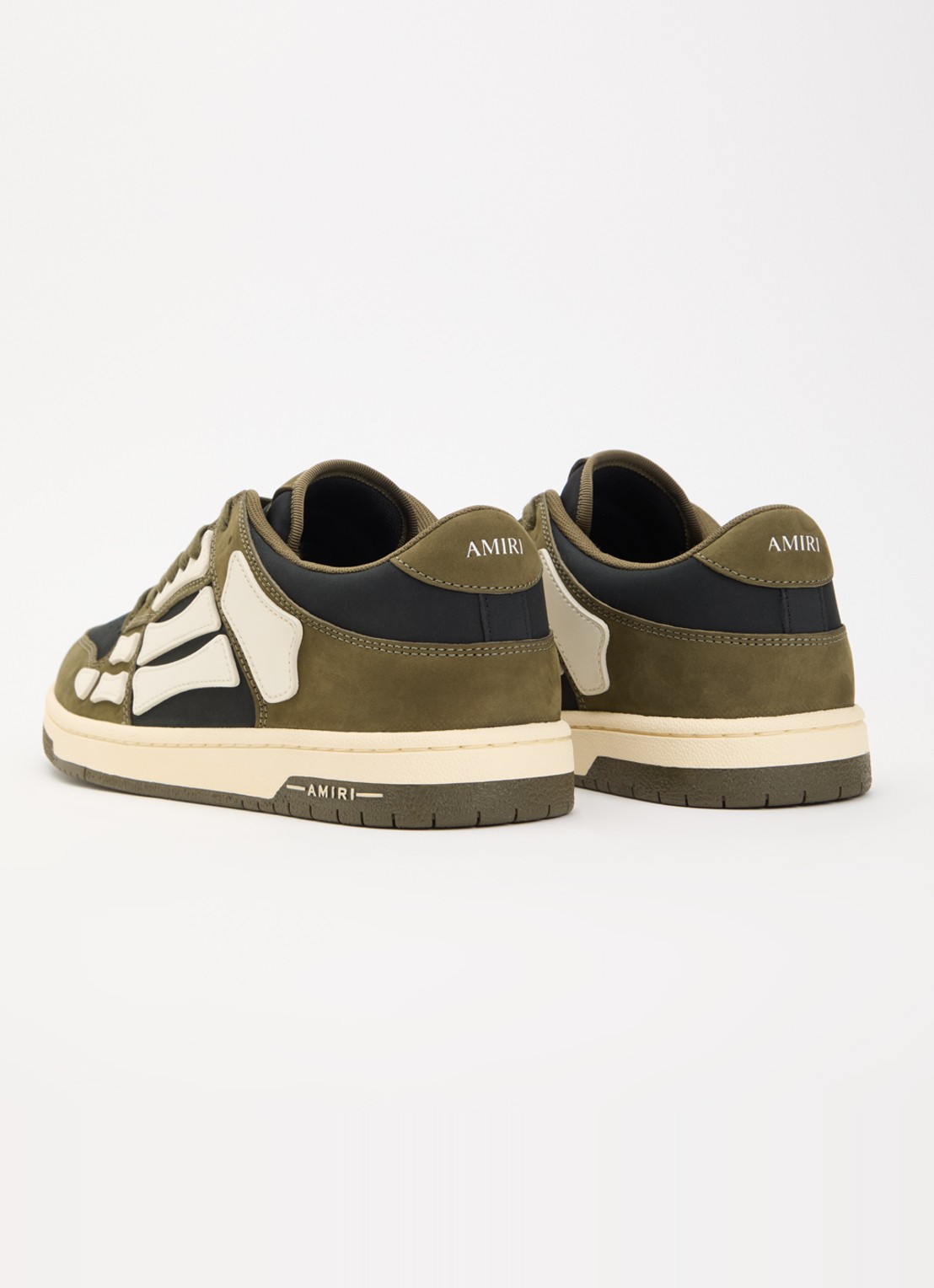 AMIRI Skel Top Low sneaker van suède met leren details - achterkant 2 bronsgroen