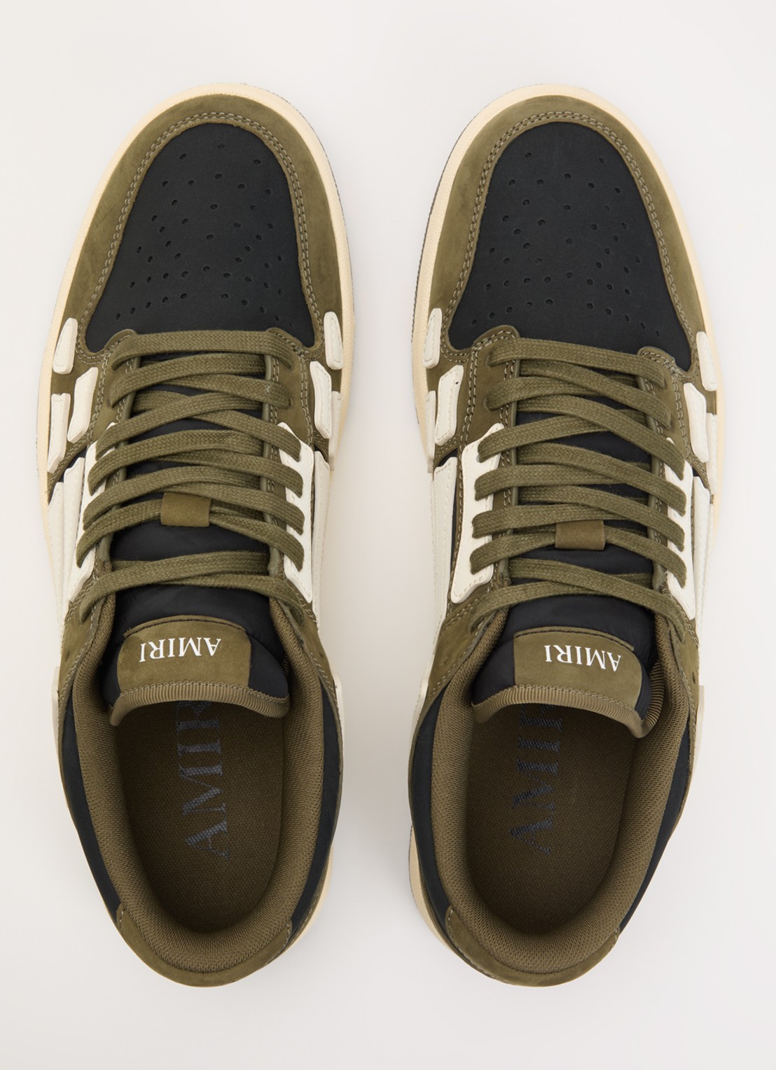 AMIRI Skel Top Low sneaker van suède met leren details - detail 4 bronsgroen