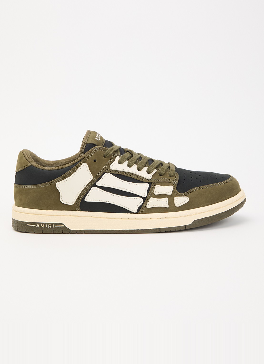 AMIRI Skel Top Low sneaker van suède met leren details - voorkant bronsgroen