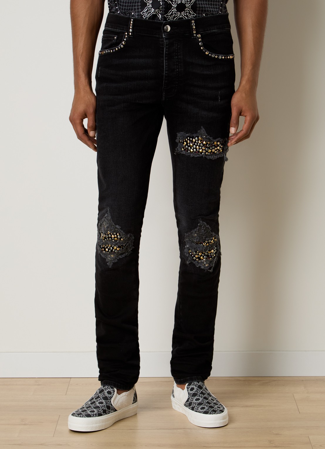 AMIRI Skinny jeans met studs - detail 4 zwart