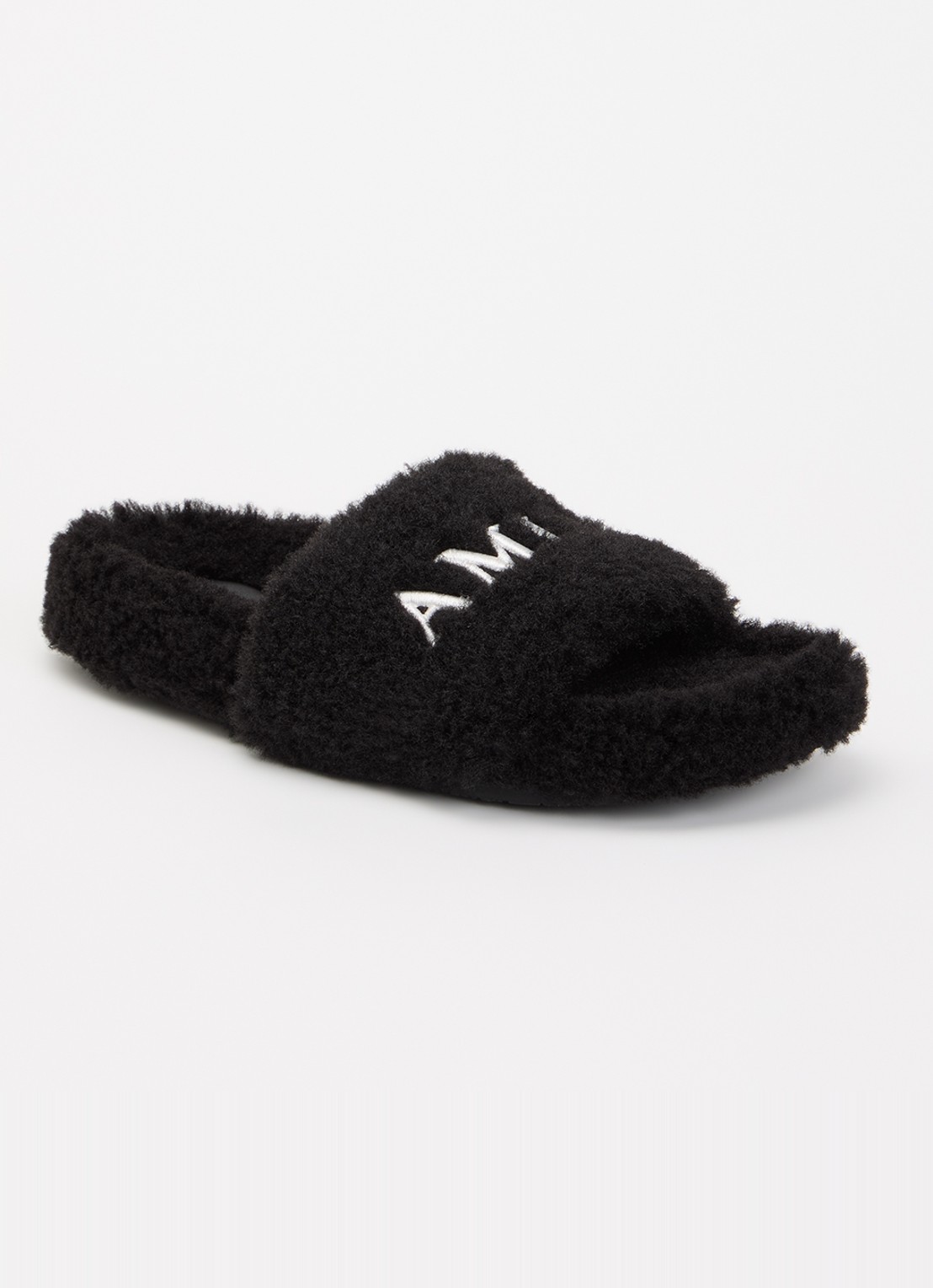 AMIRI Slipper van imitatiebont met logoborduring - voorkant zwart