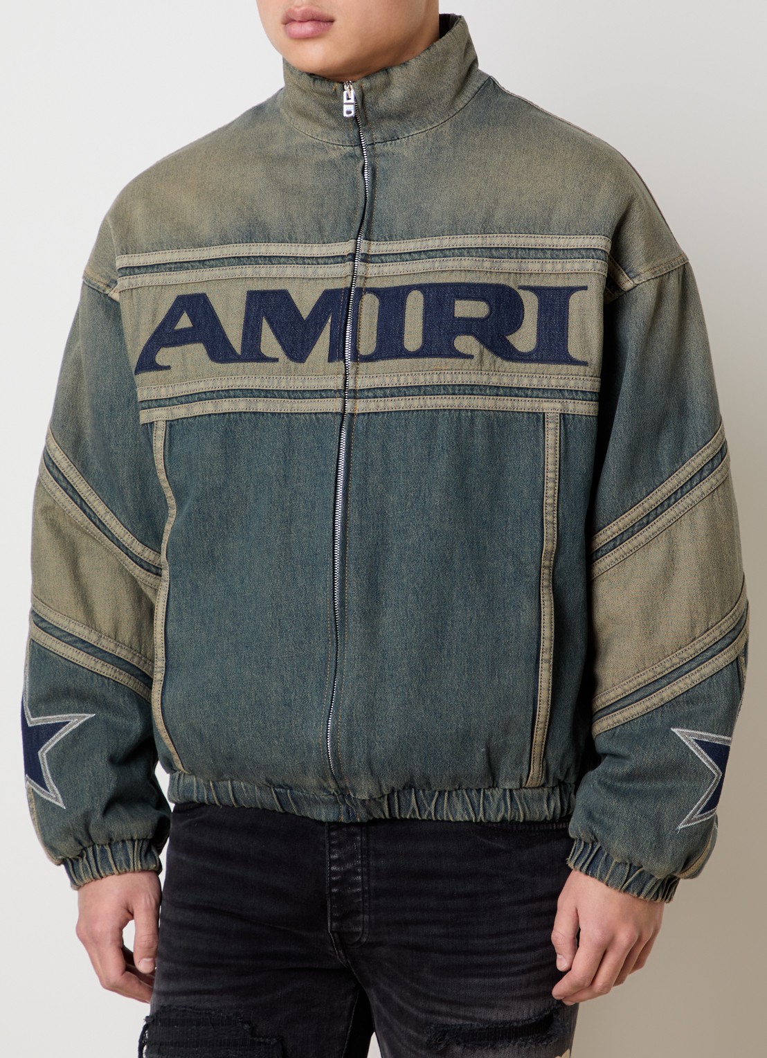 AMIRI Spijkerjas met logoborduring - detail 3 mosgroen