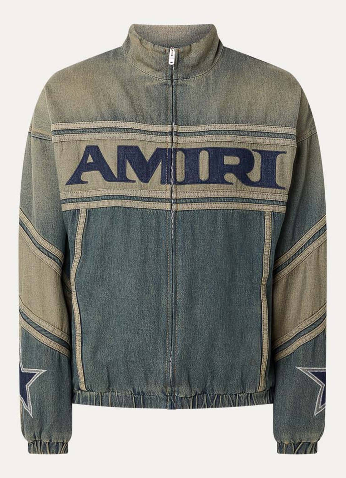 AMIRI Spijkerjas met logoborduring - voorkant mosgroen