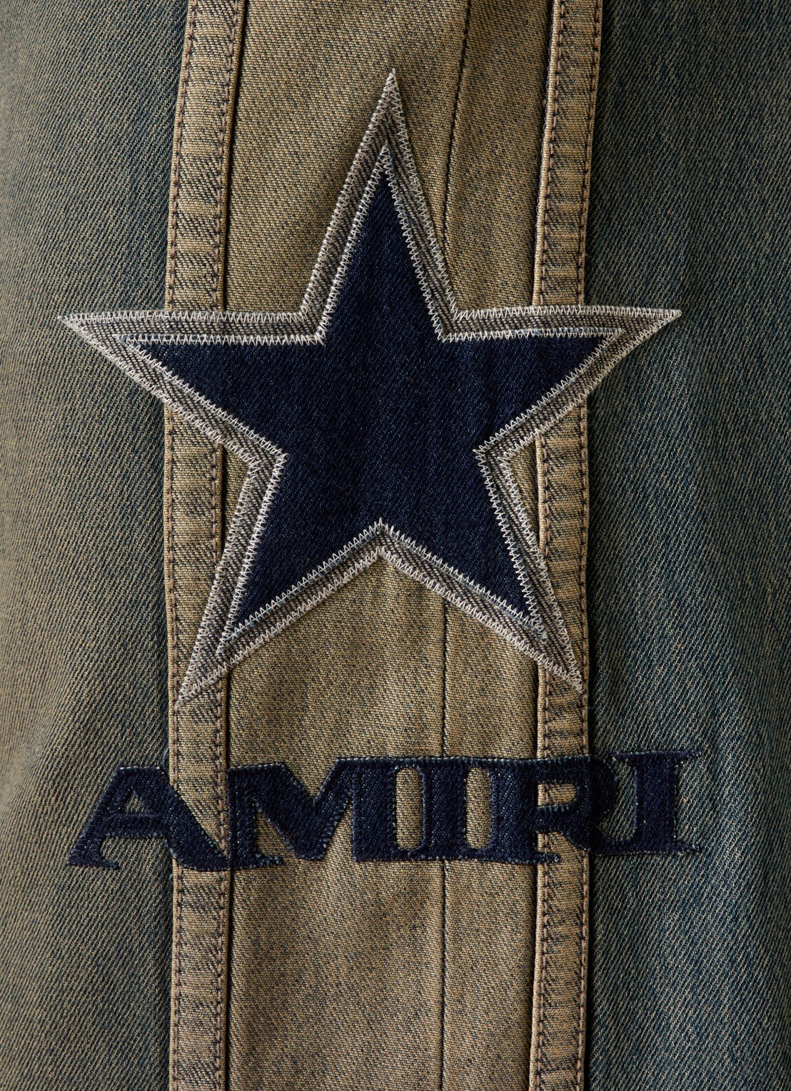 AMIRI Straight fit broek van chambray met borduring - detail 6 indigo