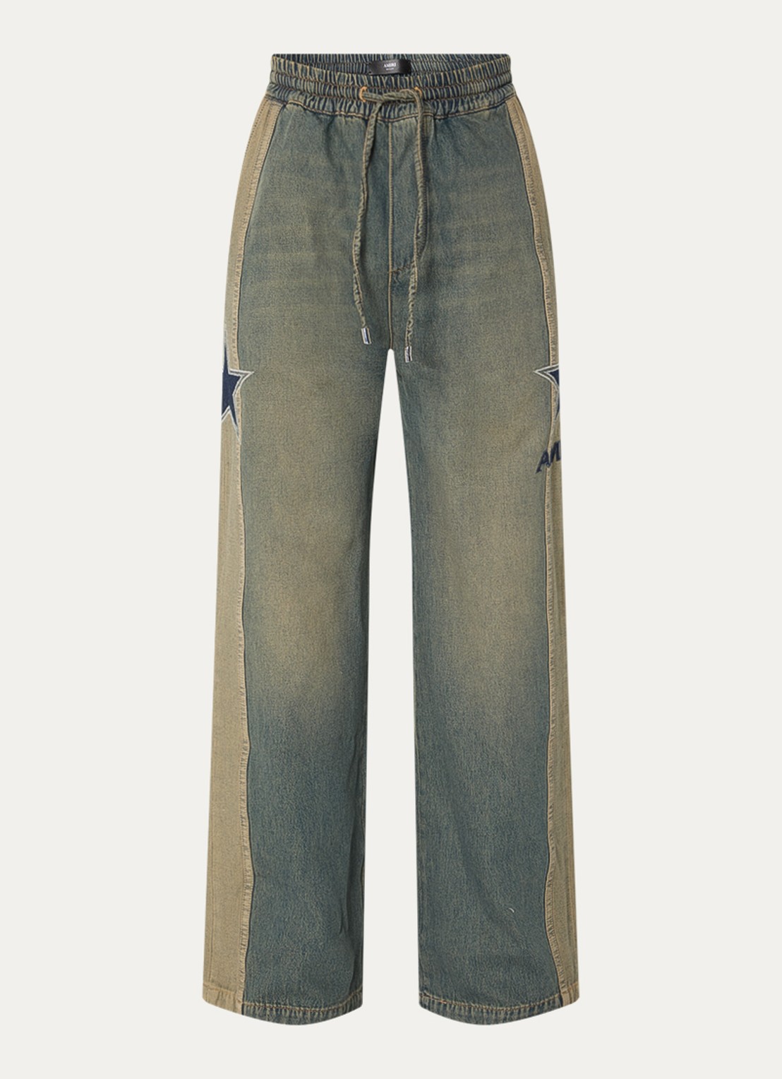 AMIRI Straight fit broek van chambray met borduring - voorkant indigo