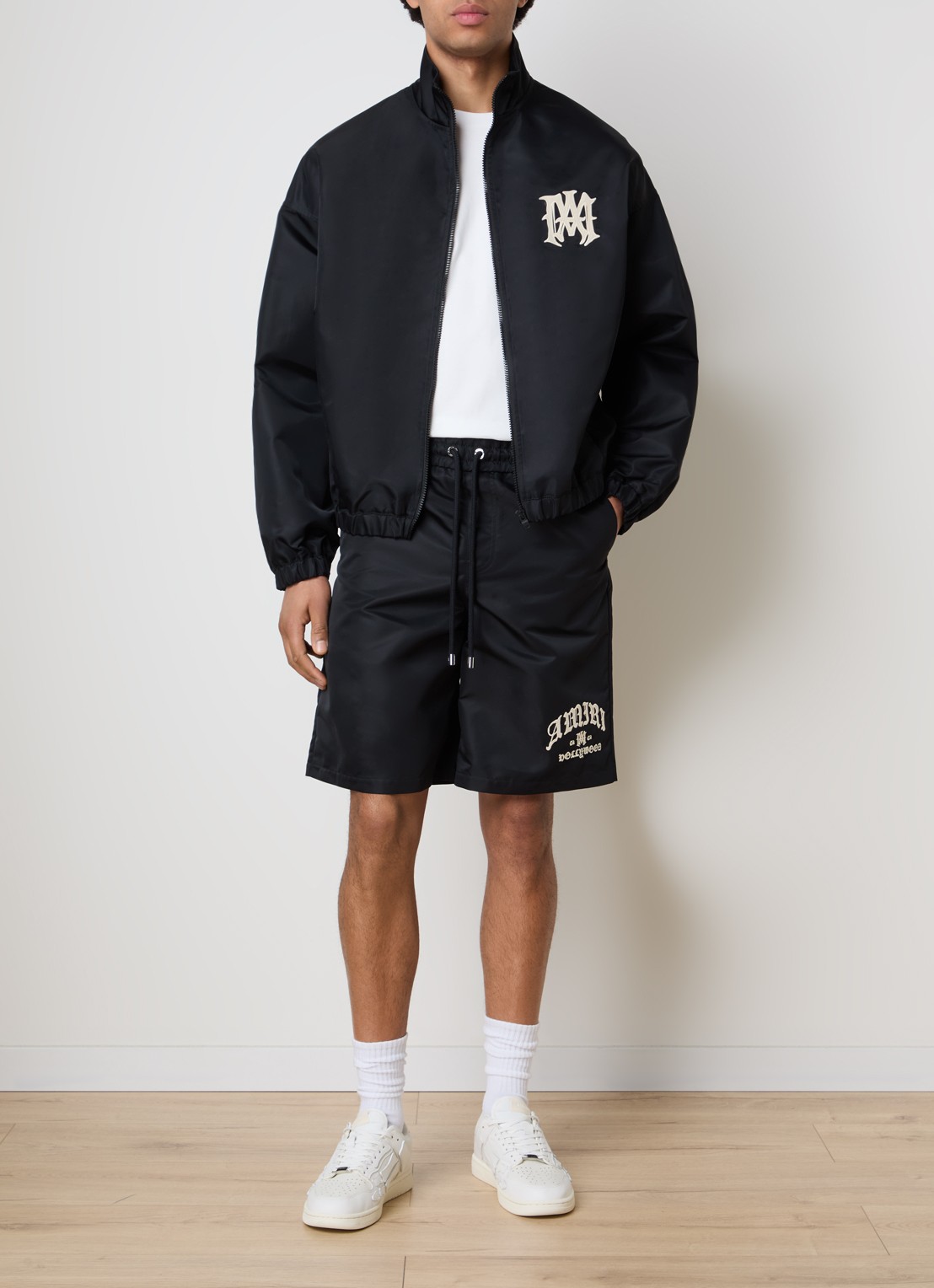 AMIRI Straight fit korte broek met logoprint - voorkant 5 zwart