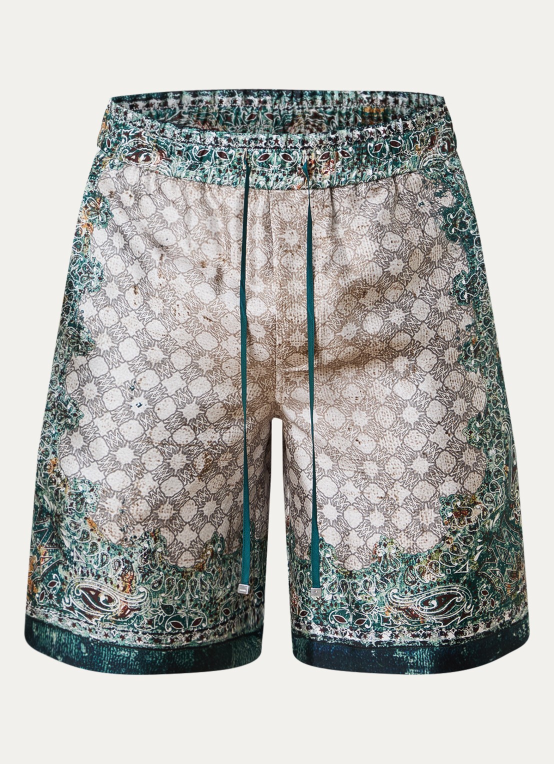 AMIRI Straight fit korte broek van zijde met print - voorkant groen