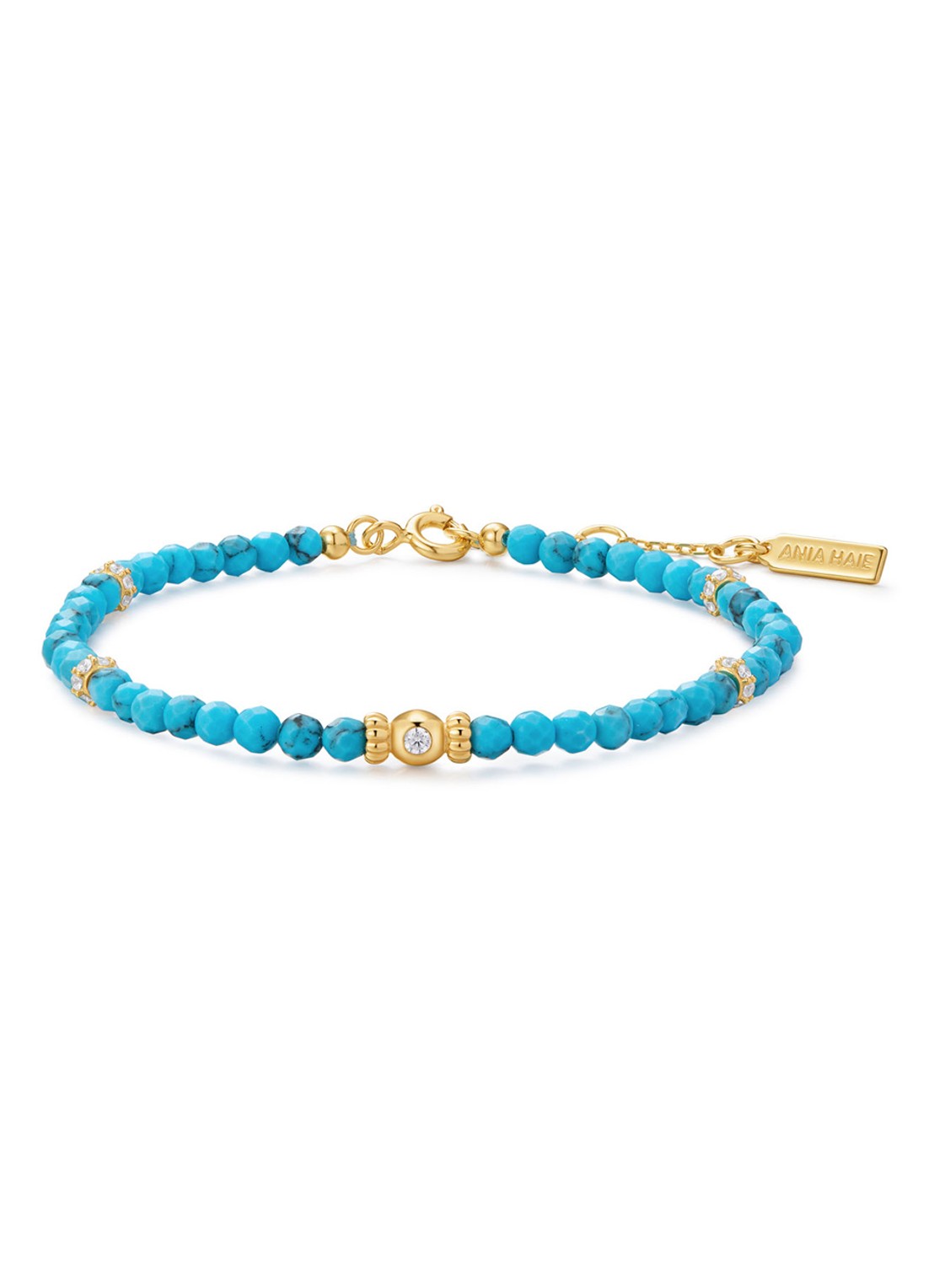 Ania Haie Kralenarmband S verguld - voorkant turquoise