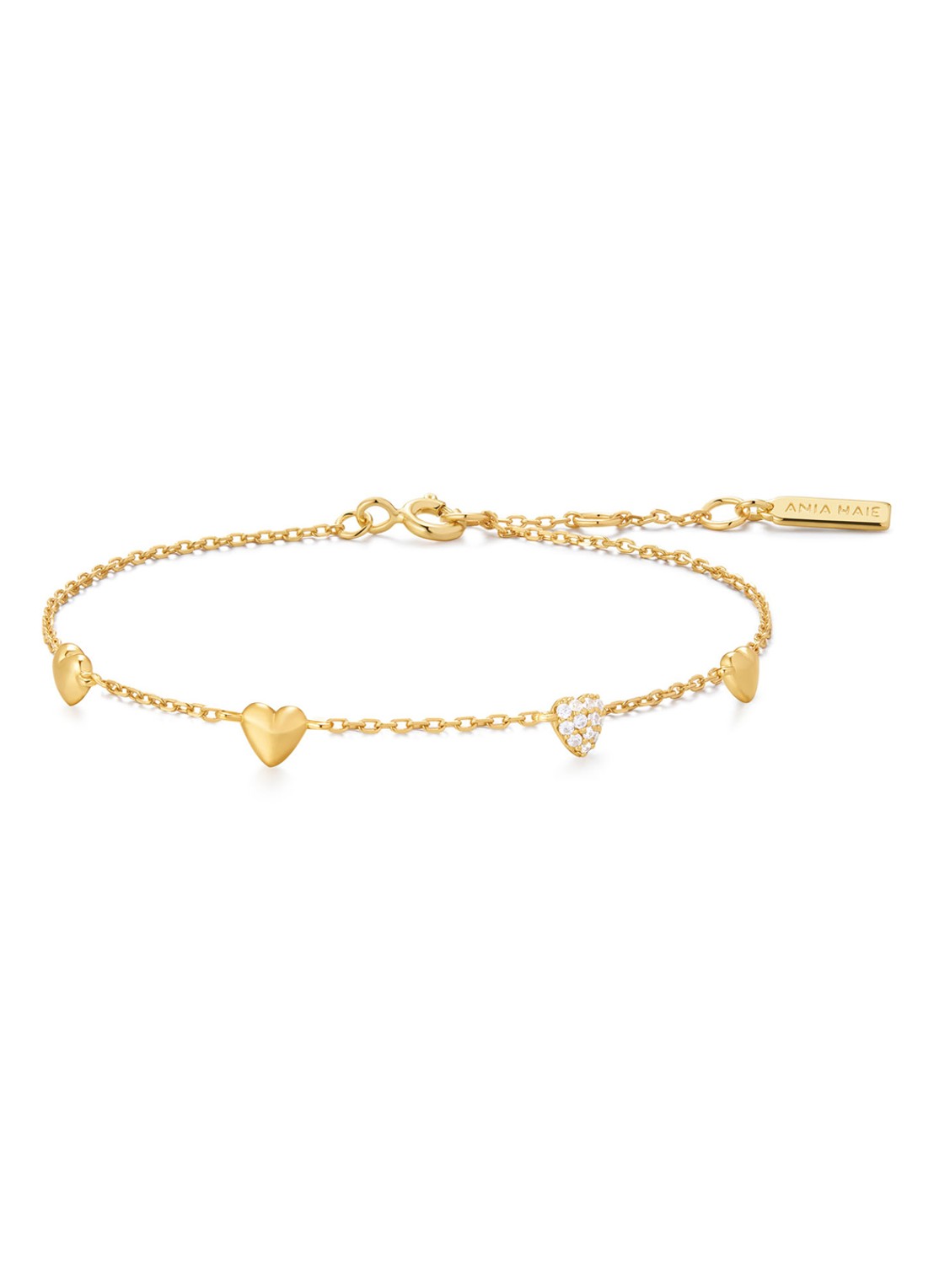Ania Haie Pavé Heart Station armband S verguld - voorkant goud