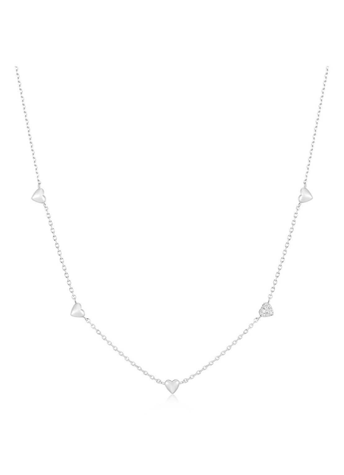 Ania Haie Pavé Heart Station ketting - voorkant zilver