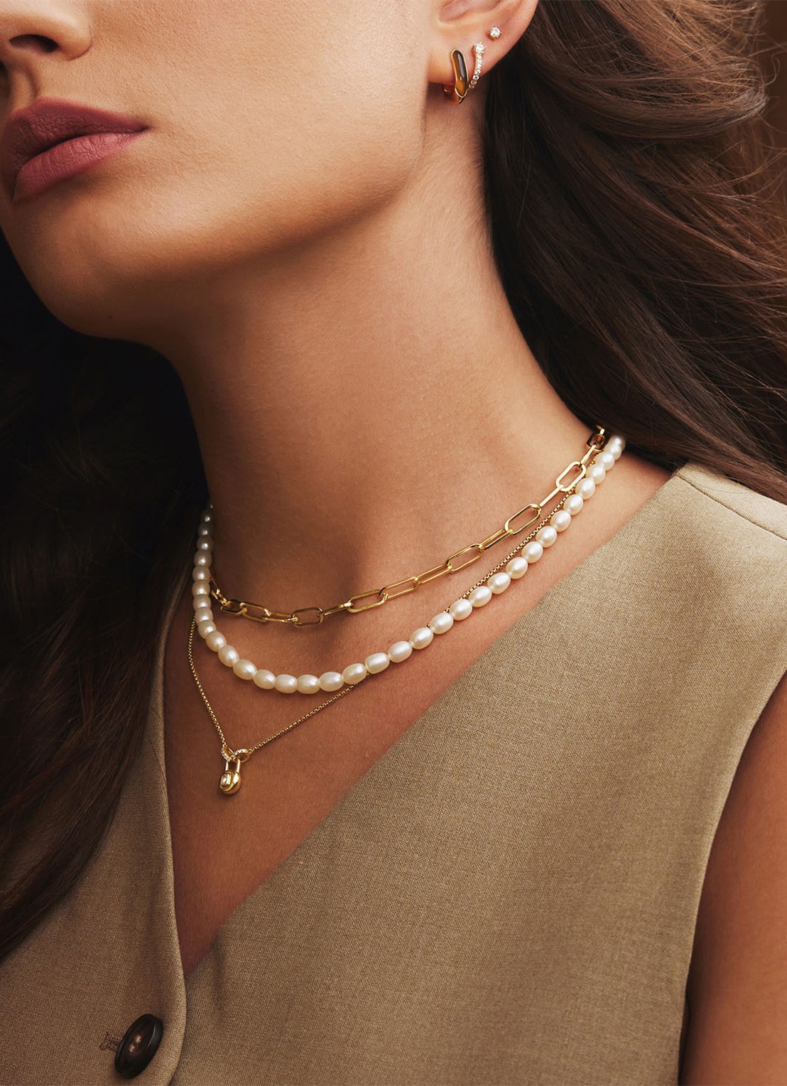 Ania Haie Pearl Beaded ketting S verguld - voorkant 2 goud