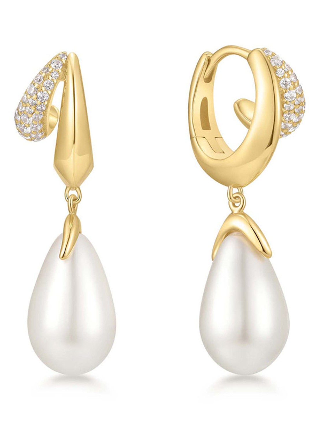 Ania Haie Shell Pearl Drop oorhangers verguld - voorkant goud