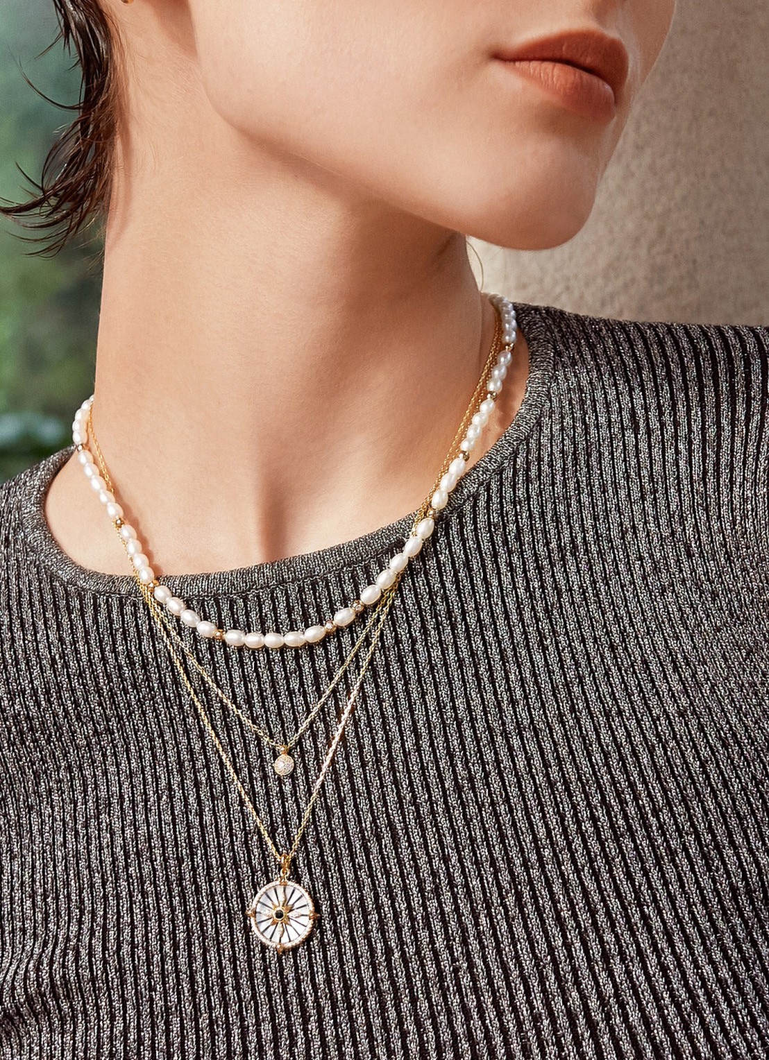 Ania Haie Sphere Pavé ketting M verguld - voorkant 2 goud