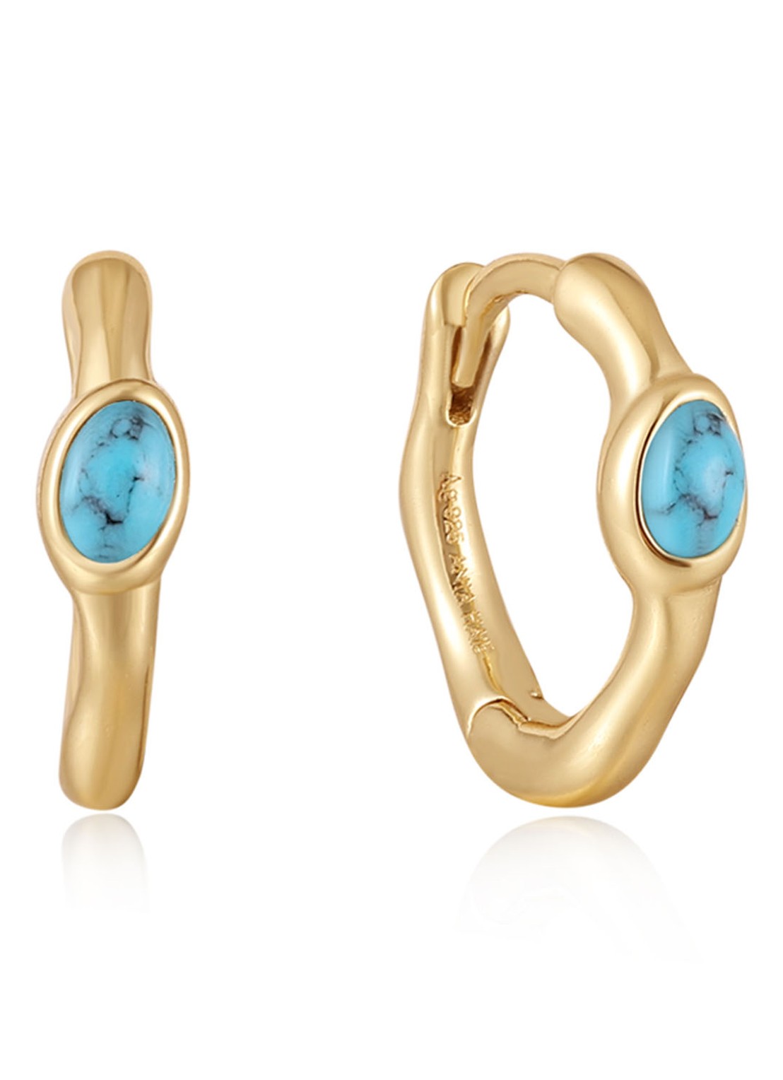 Ania Haie Turquoise Wave Huggie oorringen verguld - voorkant goud