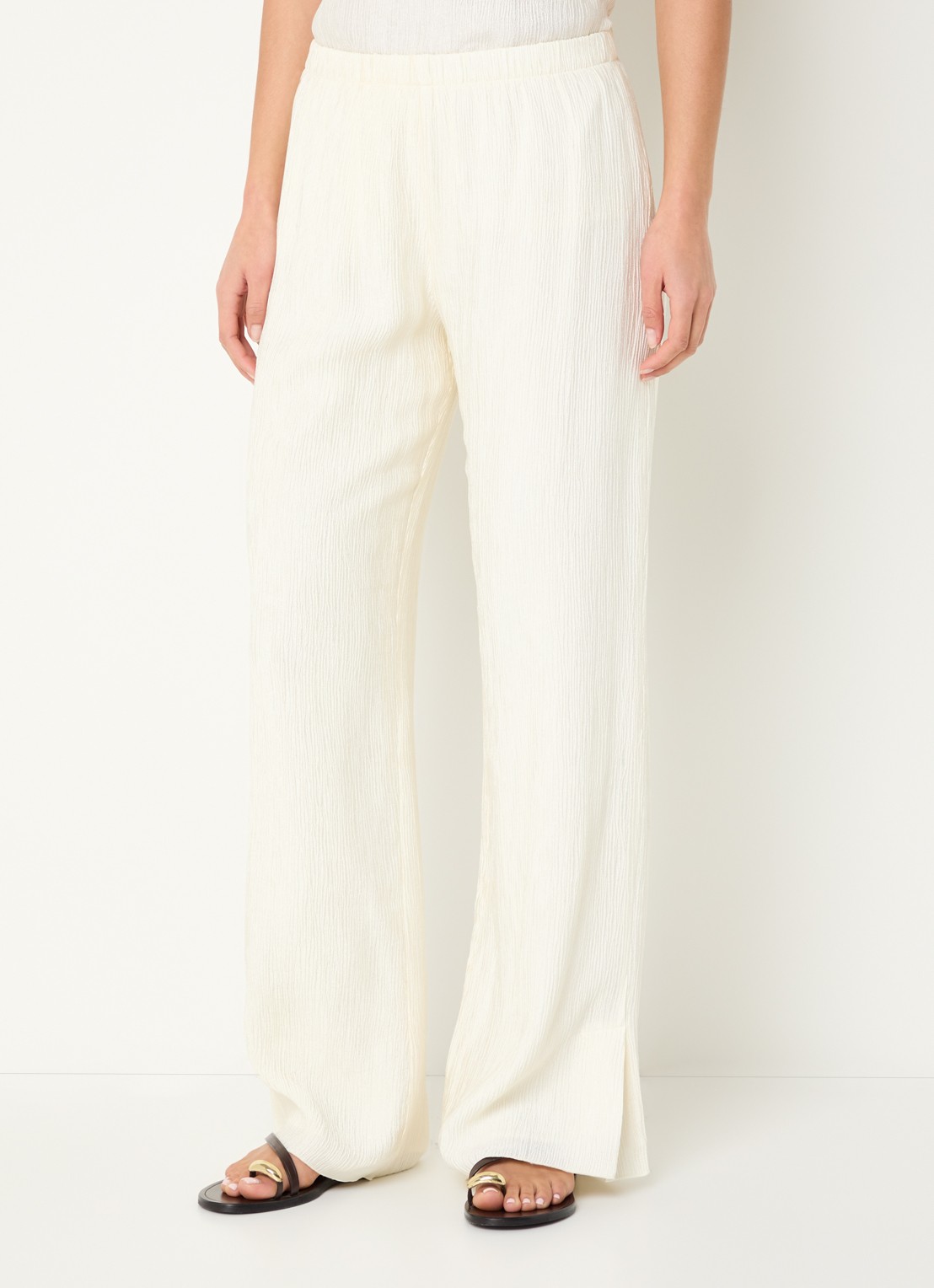 Anine Bing Aden high waist straight fit broek met structuur  - detail 4 gebroken wit