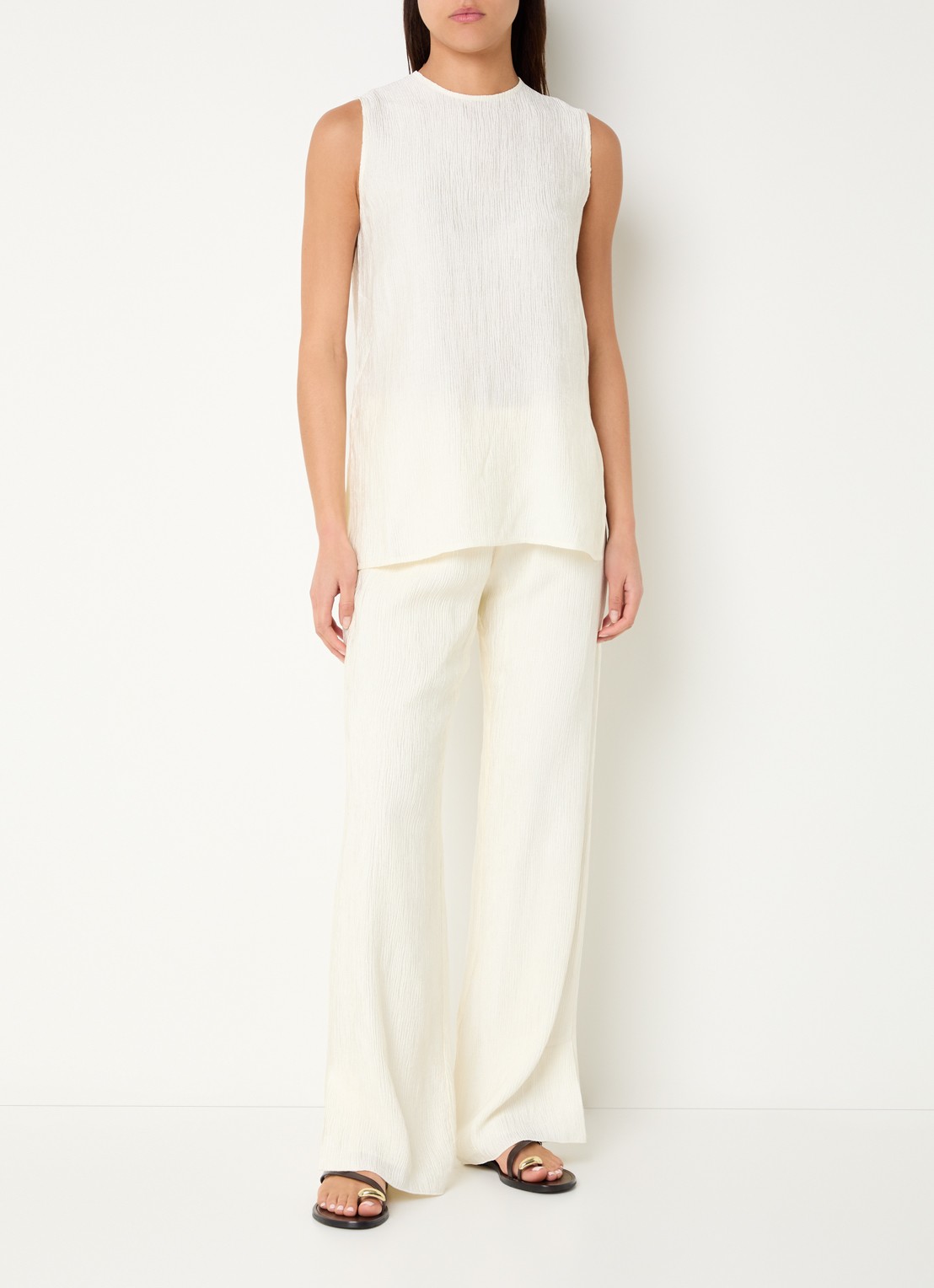 Anine Bing Aden high waist straight fit broek met structuur  - voorkant 3 gebroken wit