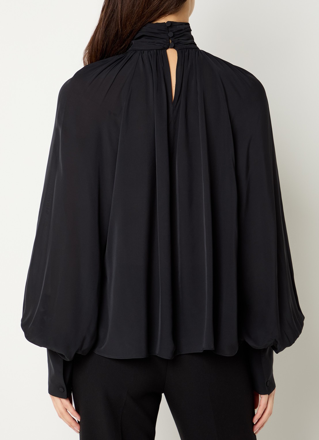 Anine Bing Anne blouse met opstaande kraag en ballonmouwen - achterkant 2 zwart