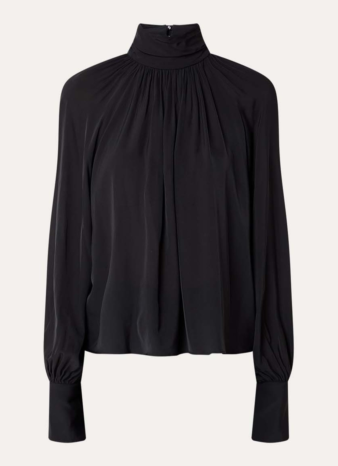 Anine Bing Anne blouse met opstaande kraag en ballonmouwen - voorkant 3 zwart
