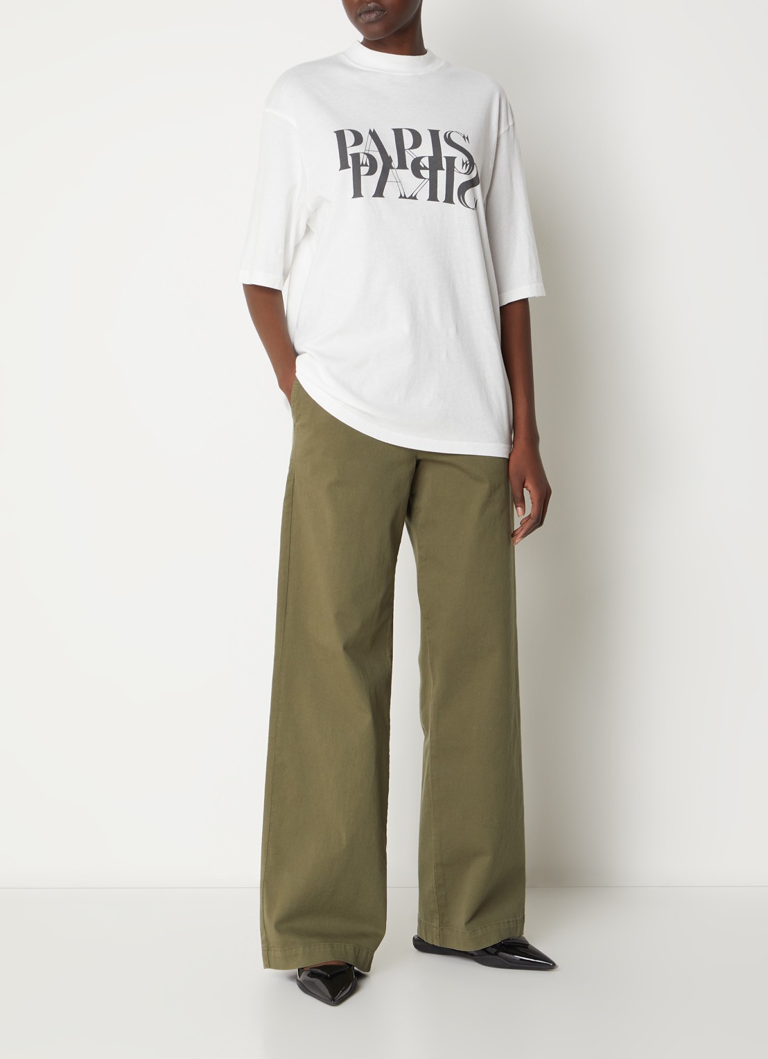 Anine Bing Avi oversized T-shirt met logo- en backprint - voorkant 2 wit