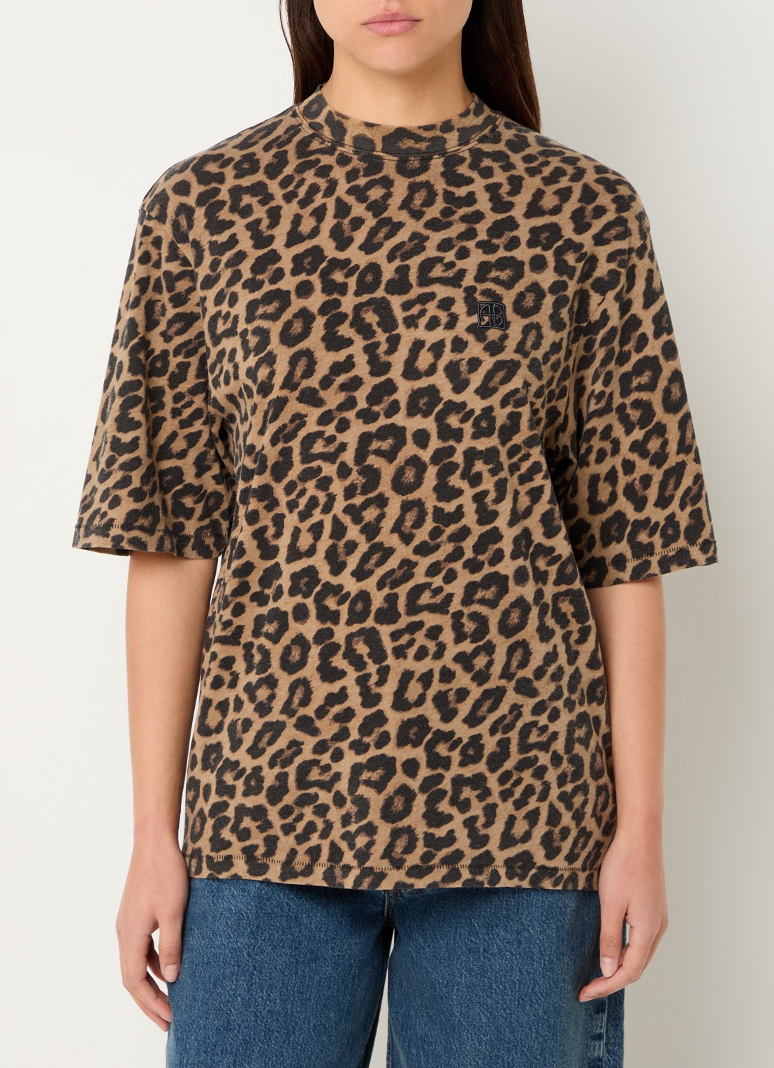 Anine Bing Avi T-shirt met panterprint - detail 4 bruin