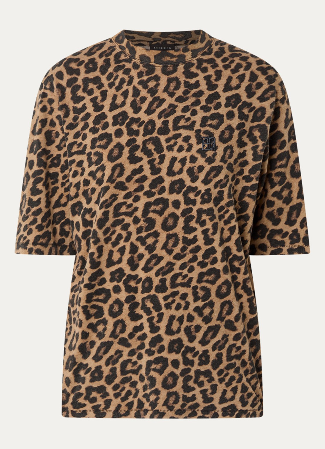 Anine Bing Avi T-shirt met panterprint - voorkant bruin