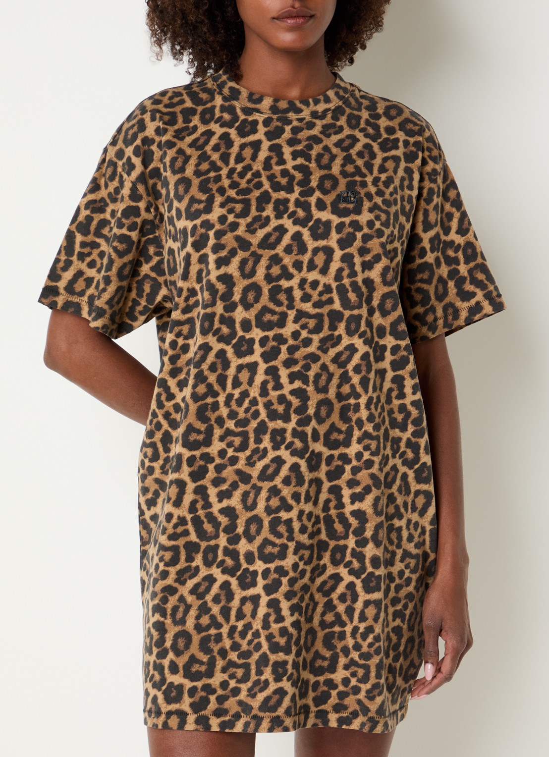 Anine Bing Beth mini T-shirt jurk met dierenprint - detail 2 camel