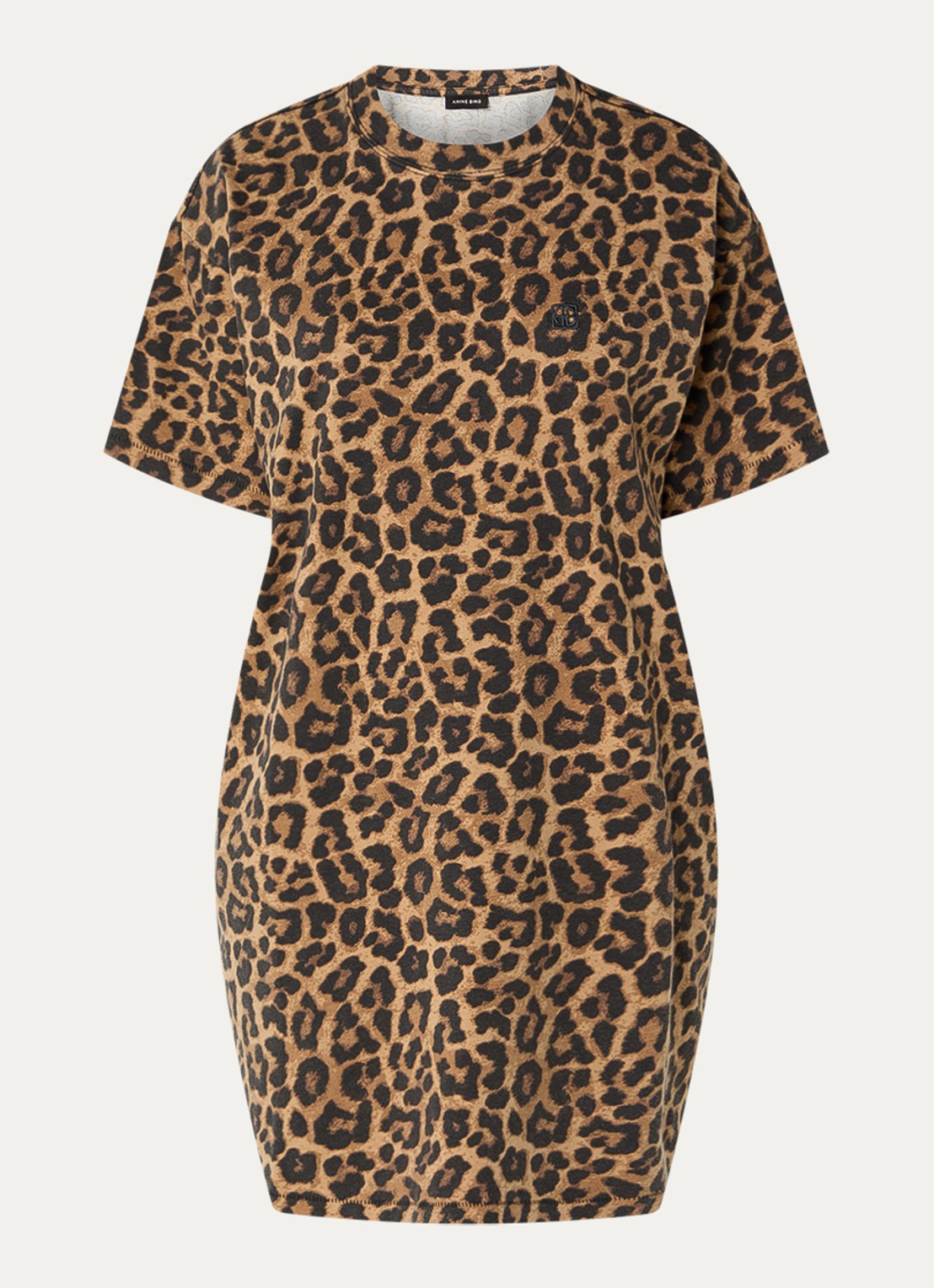 Anine Bing Beth mini T-shirt jurk met dierenprint - voorkant 3 camel