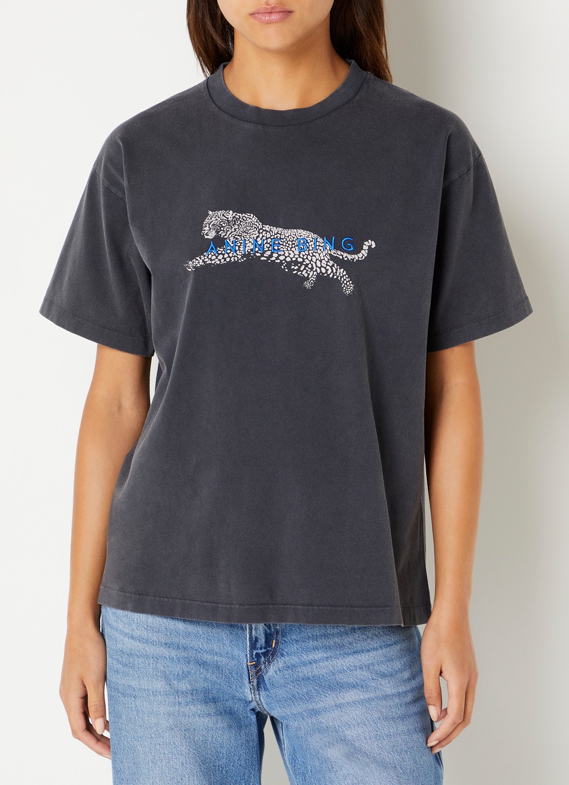 Anine Bing Cade T-shirt met logoborduring - detail 3 donkergrijs