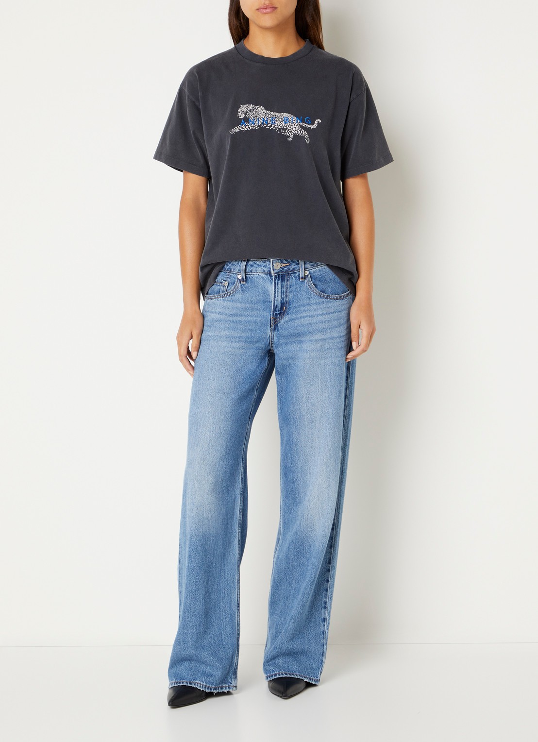 Anine Bing Cade T-shirt met logoborduring - voorkant 2 donkergrijs