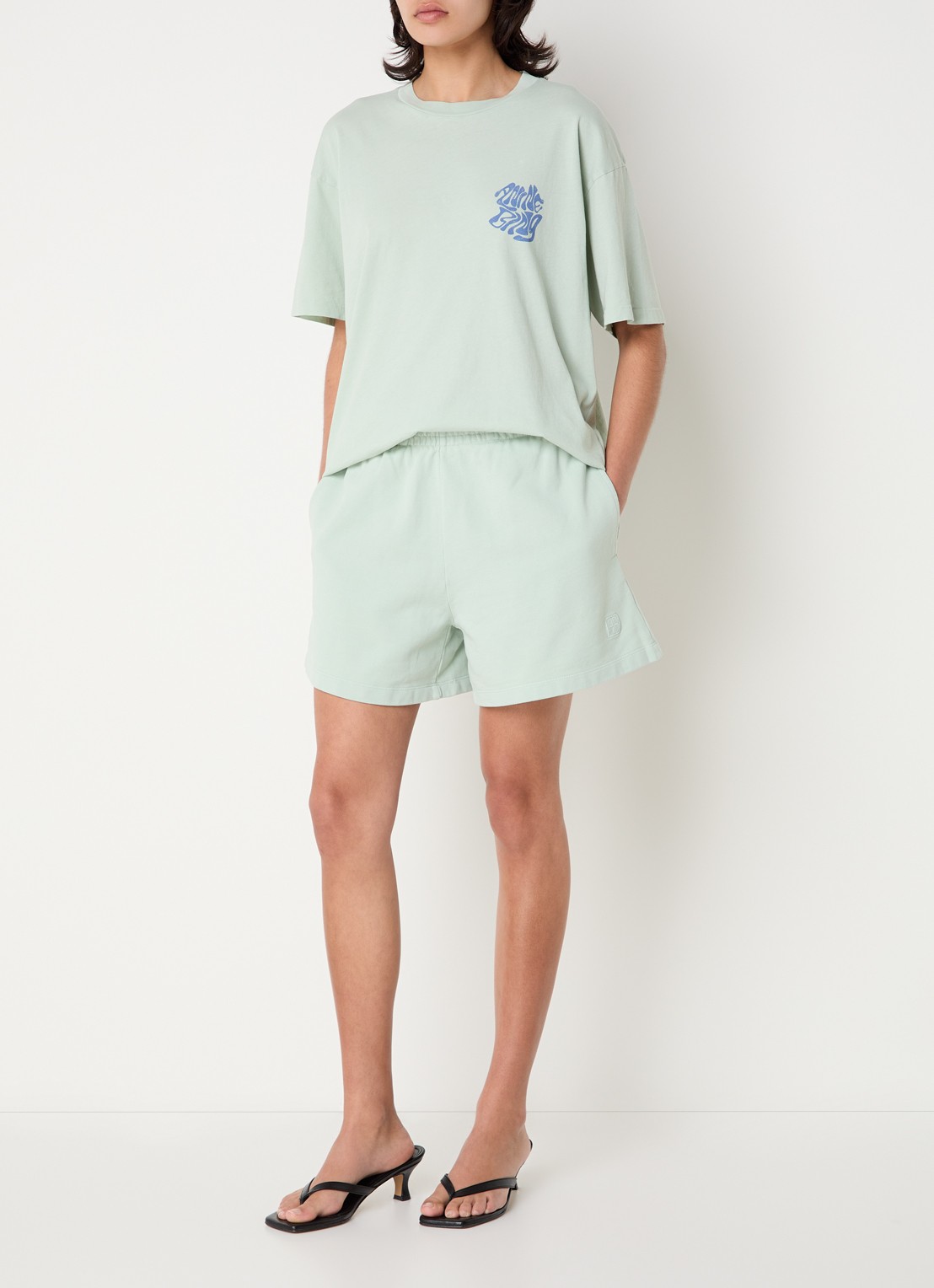 Anine Bing Cade T-shirt met print en logo  - voorkant 4 lichtgroen