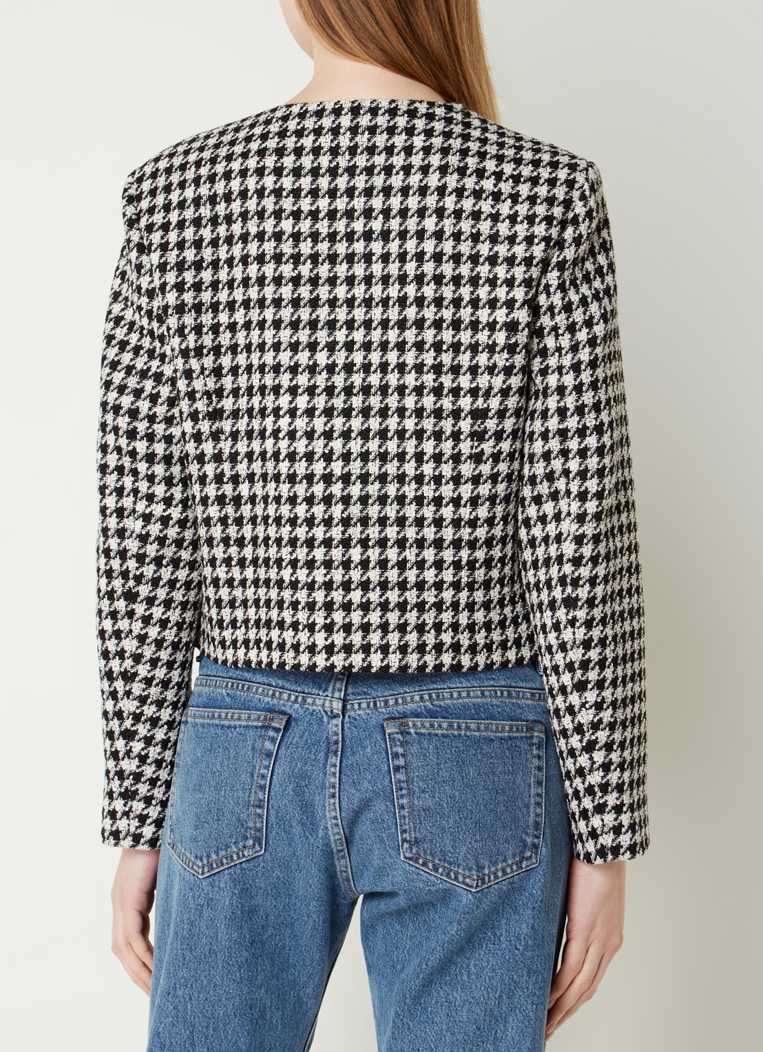 Anine Bing Cara cropped blazer van tweed met pied-de-poule dessin - achterkant 3 zwart