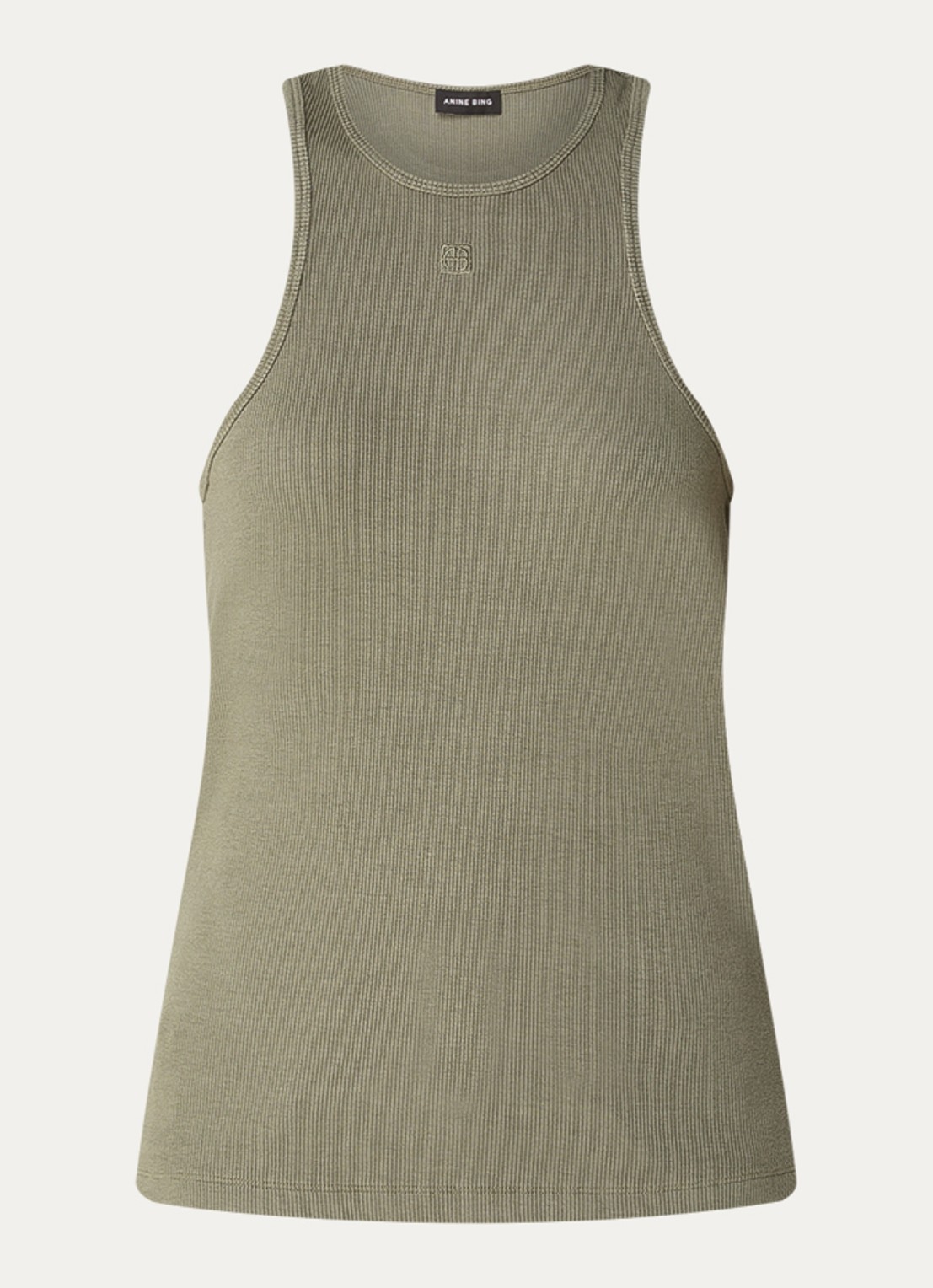 Anine Bing Cole tanktop met ribstructuur - voorkant olijfgroen