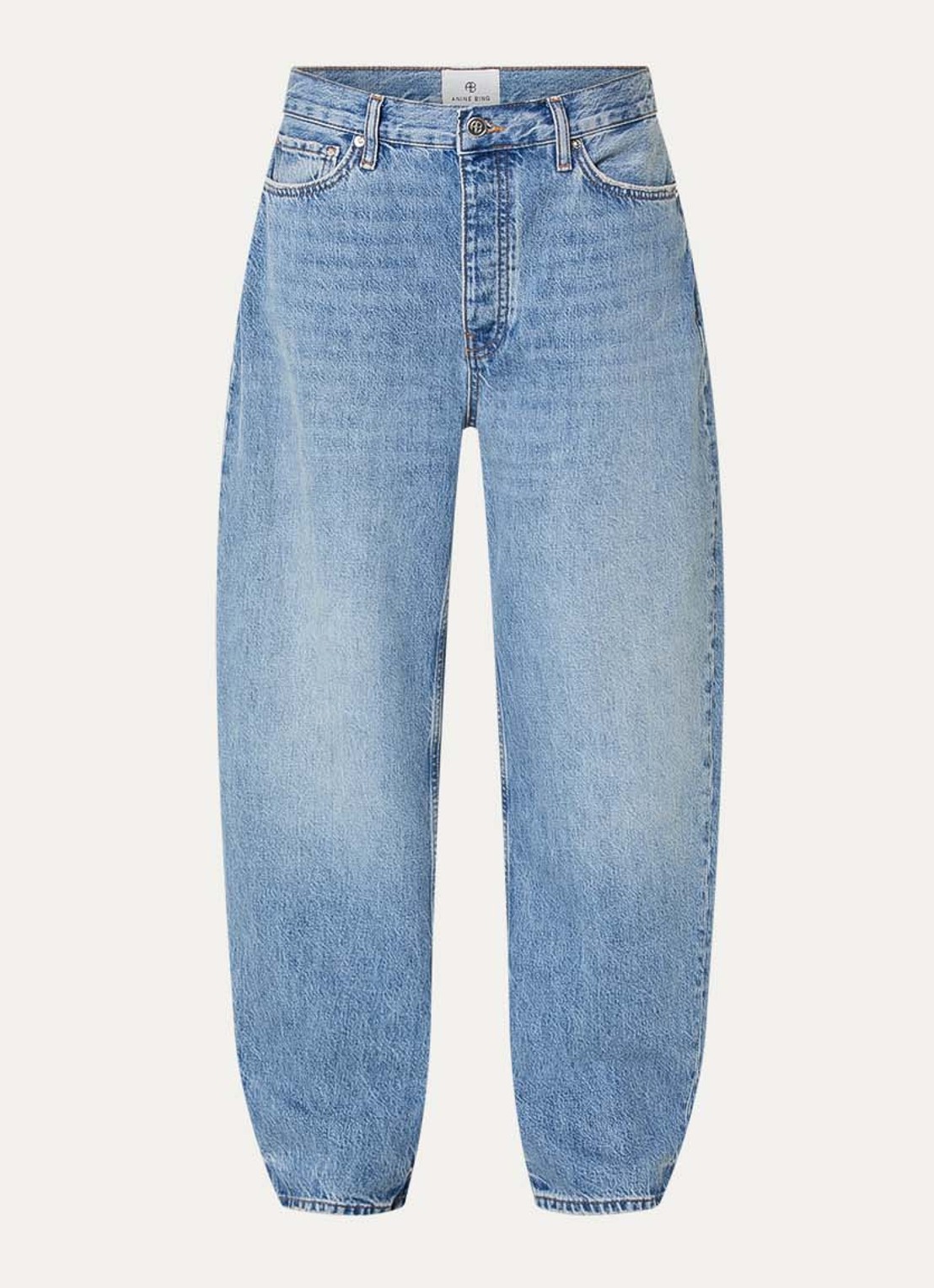 Anine Bing Fritz high waist tapered jeans met medium wassing - voorkant 4 indigo